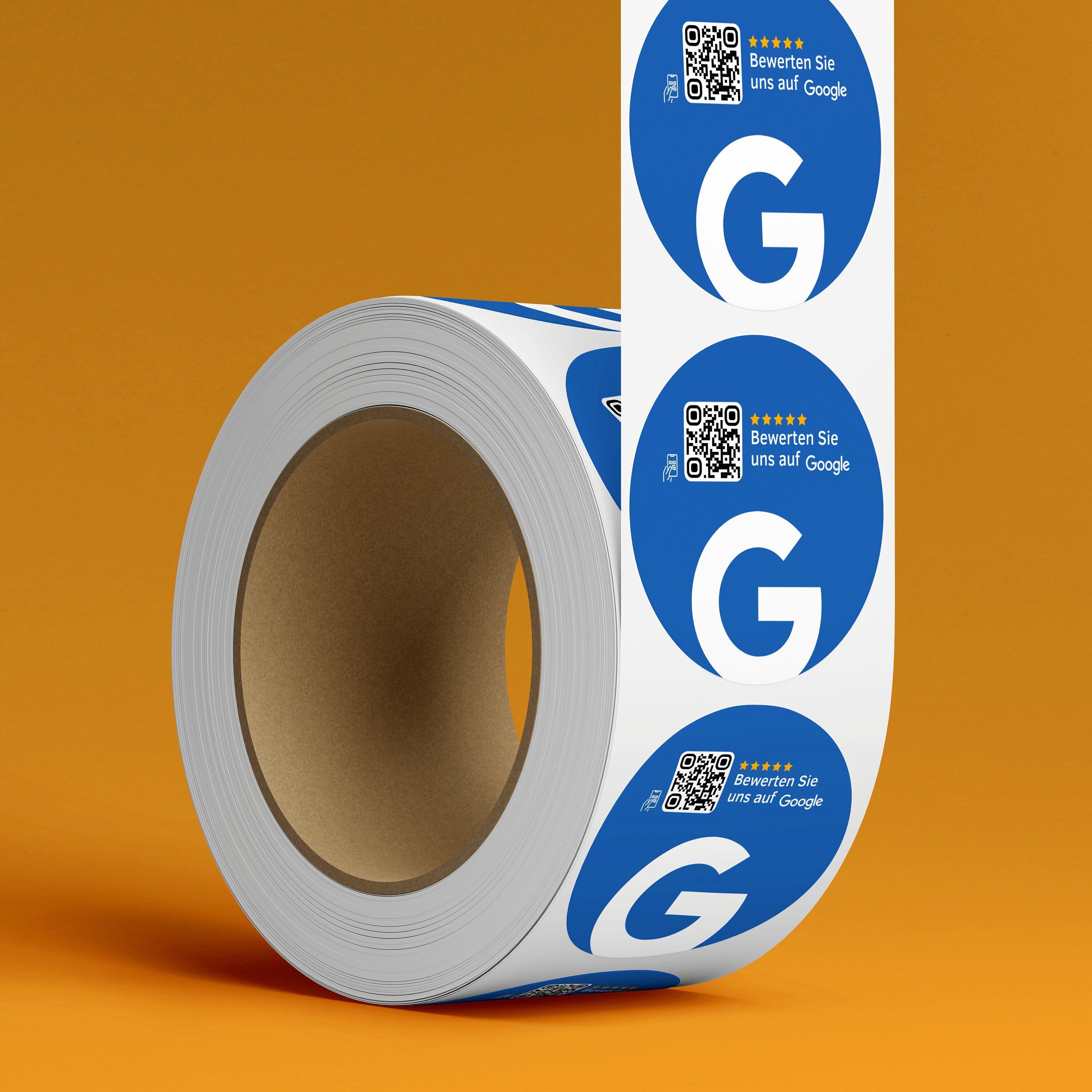 Google Bewertung QR-Code Sticker - Personalisierte Etiketten auf Rolle Blau - ReviewMe