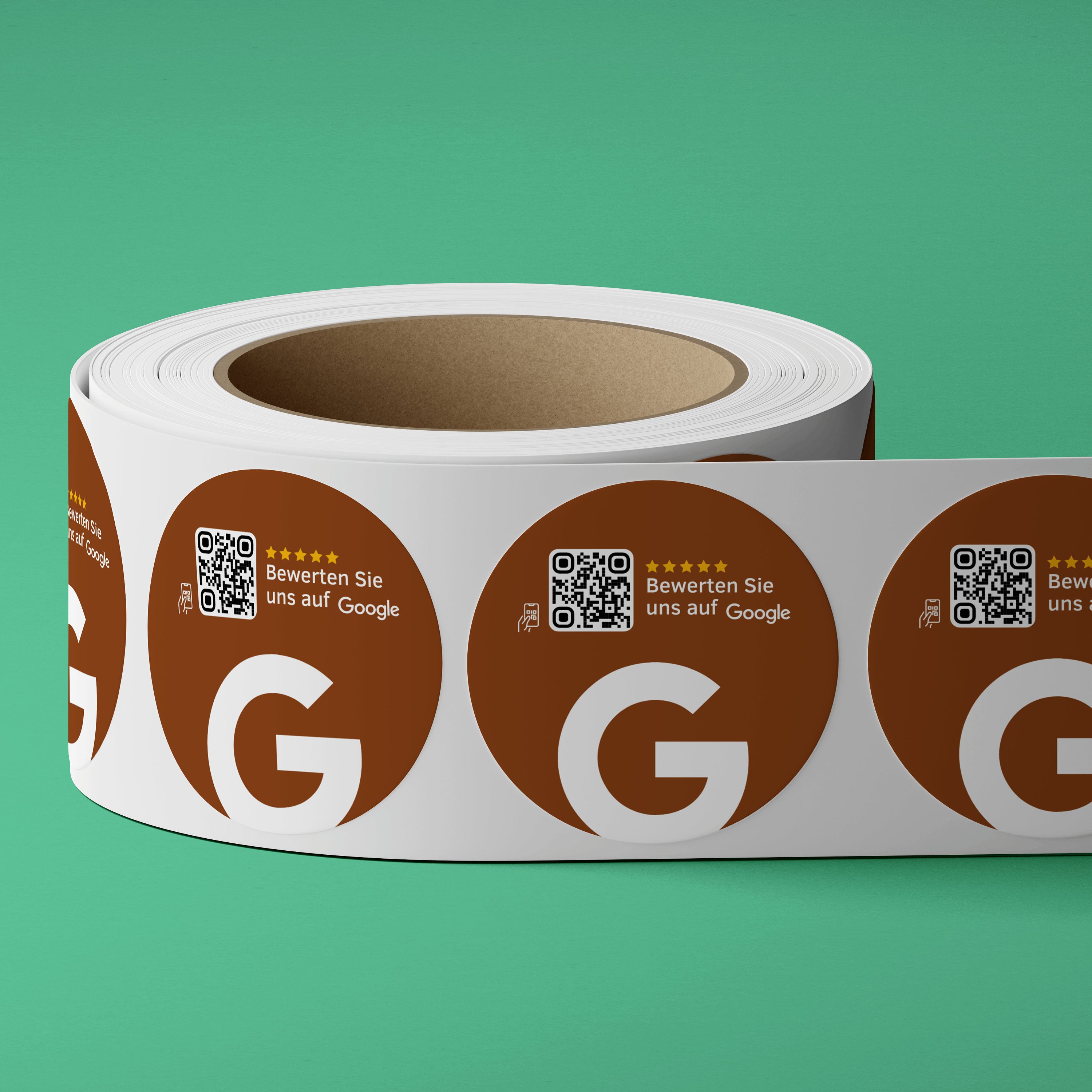 Google Bewertung QR-Code Sticker - Personalisierte Etiketten auf Rolle Braun - ReviewMe