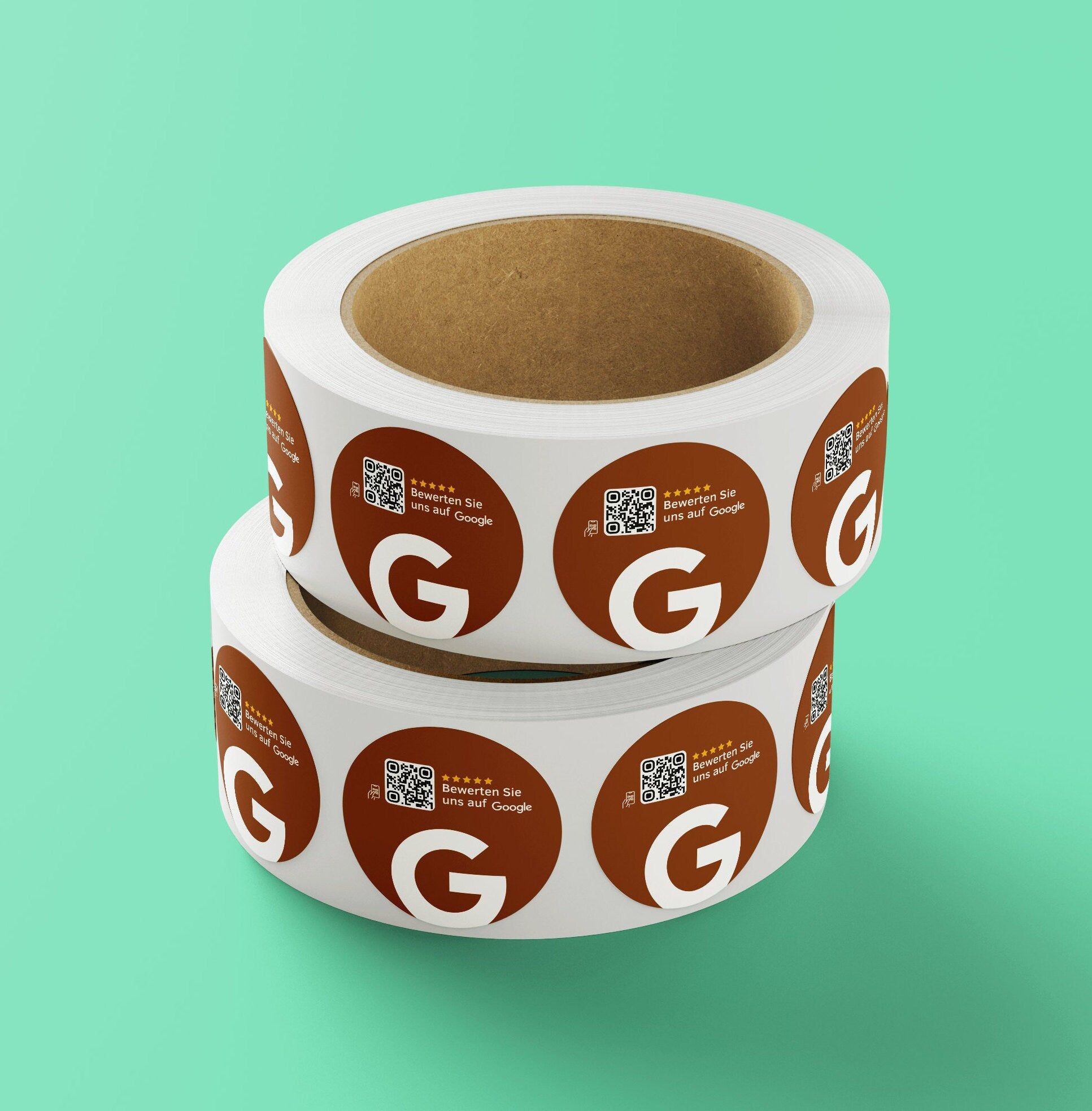 Google Bewertung QR-Code Sticker - Personalisierte Etiketten auf Rolle Braun - ReviewMe