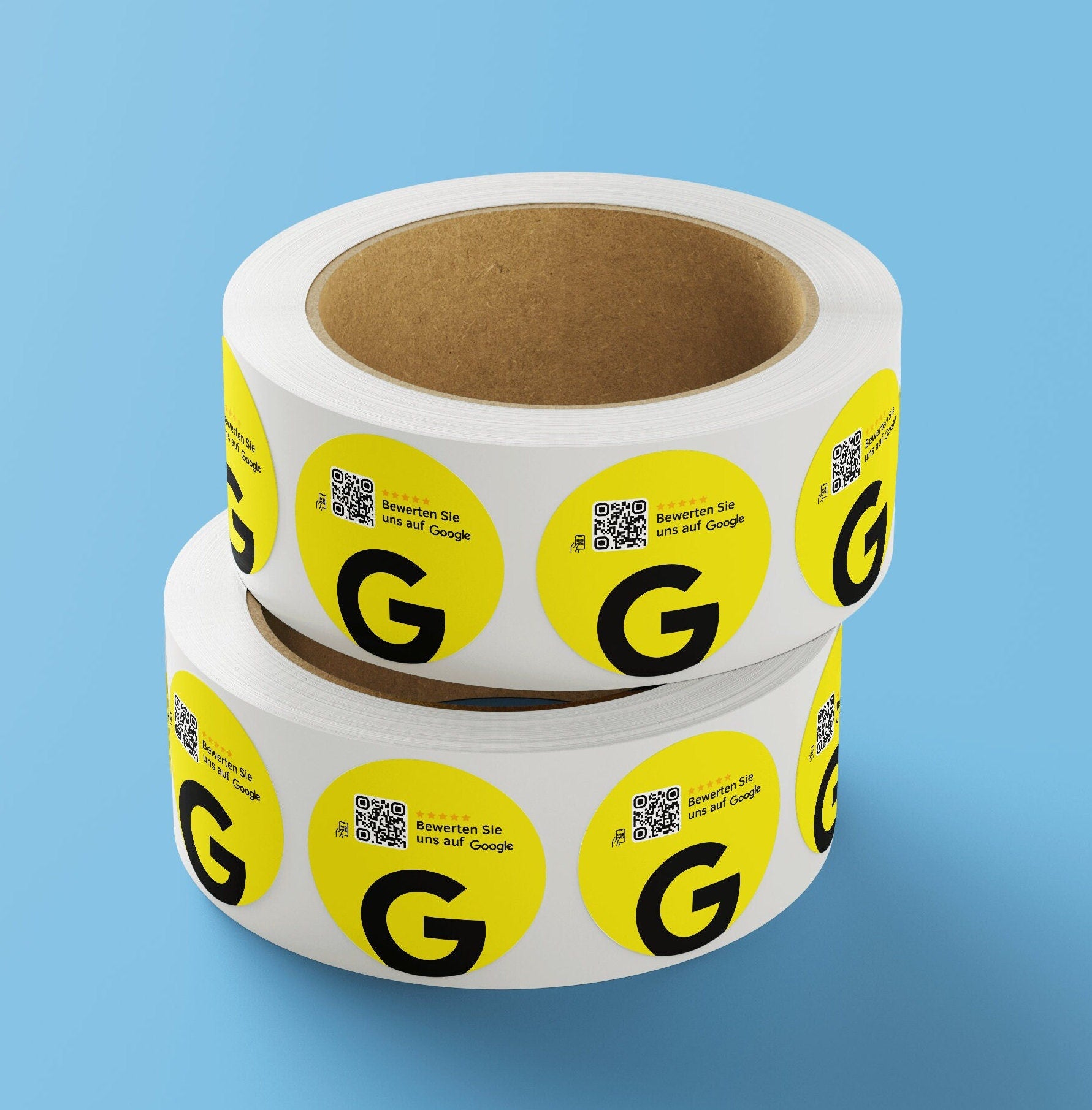 Google Bewertung QR-Code Sticker - Personalisierte Etiketten auf Rolle Gelb - ReviewMe