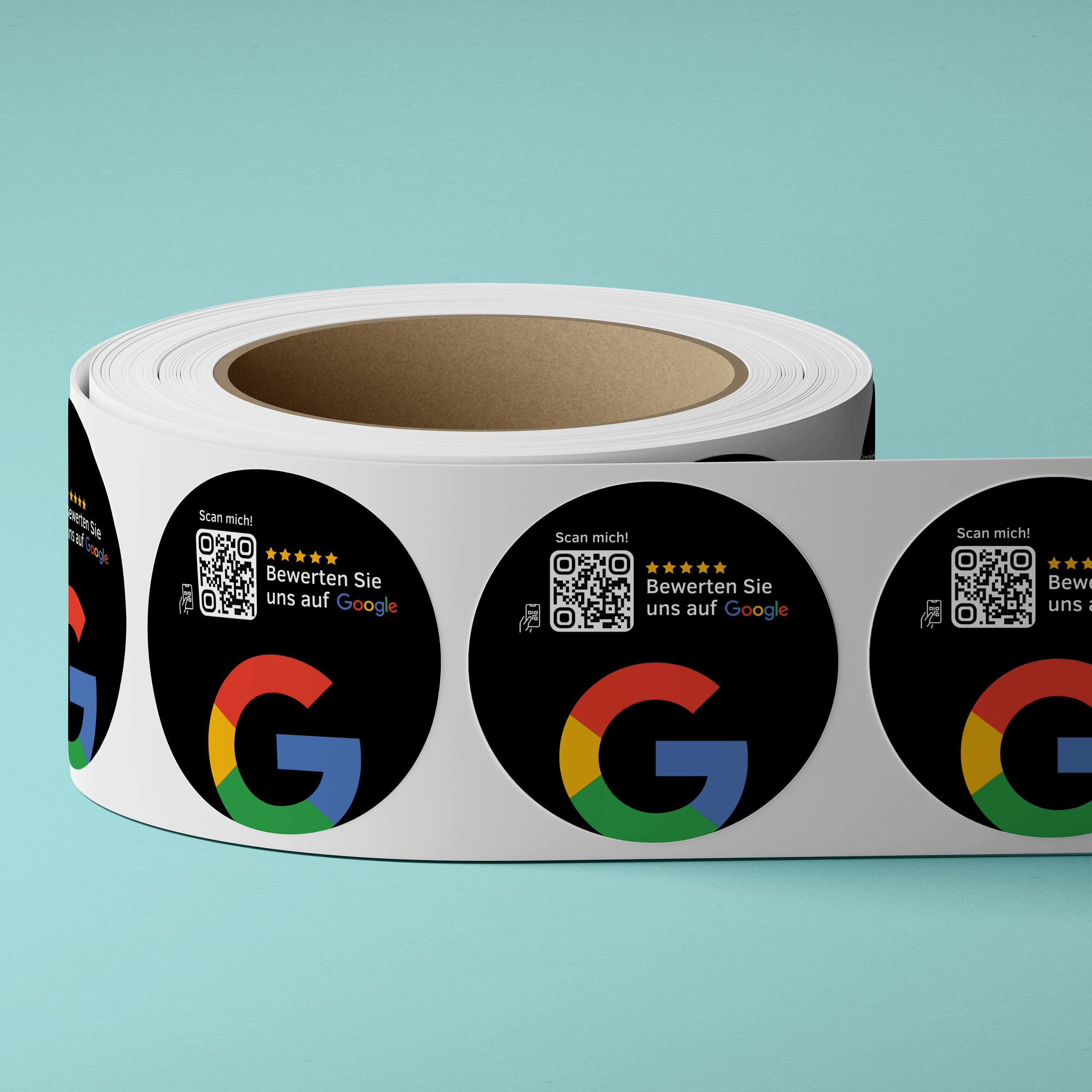 Google Bewertung QR-Code Sticker - Personalisierte Etiketten auf Rolle Schwarz - ReviewMe