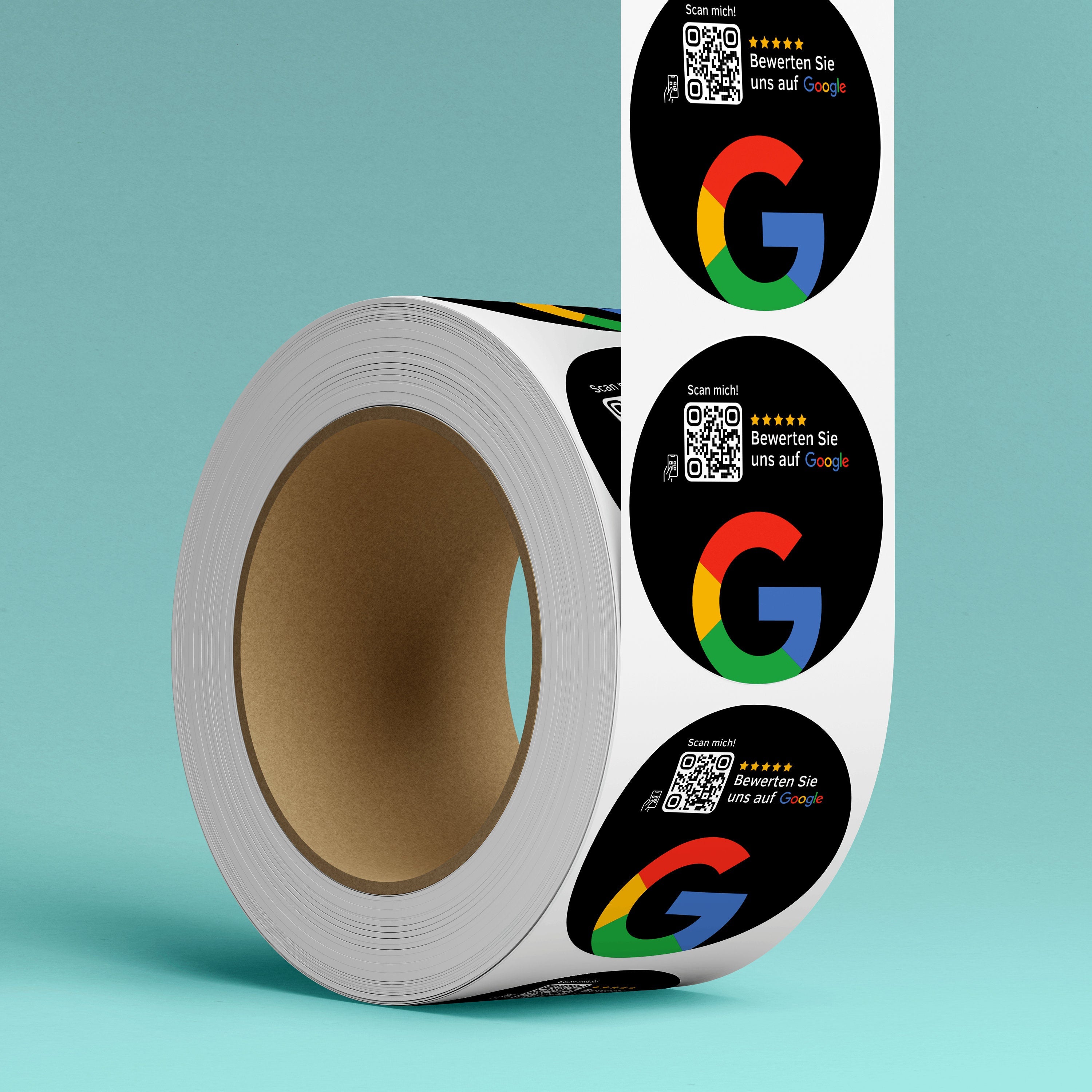 Google Bewertung QR-Code Sticker - Personalisierte Etiketten auf Rolle Schwarz - ReviewMe