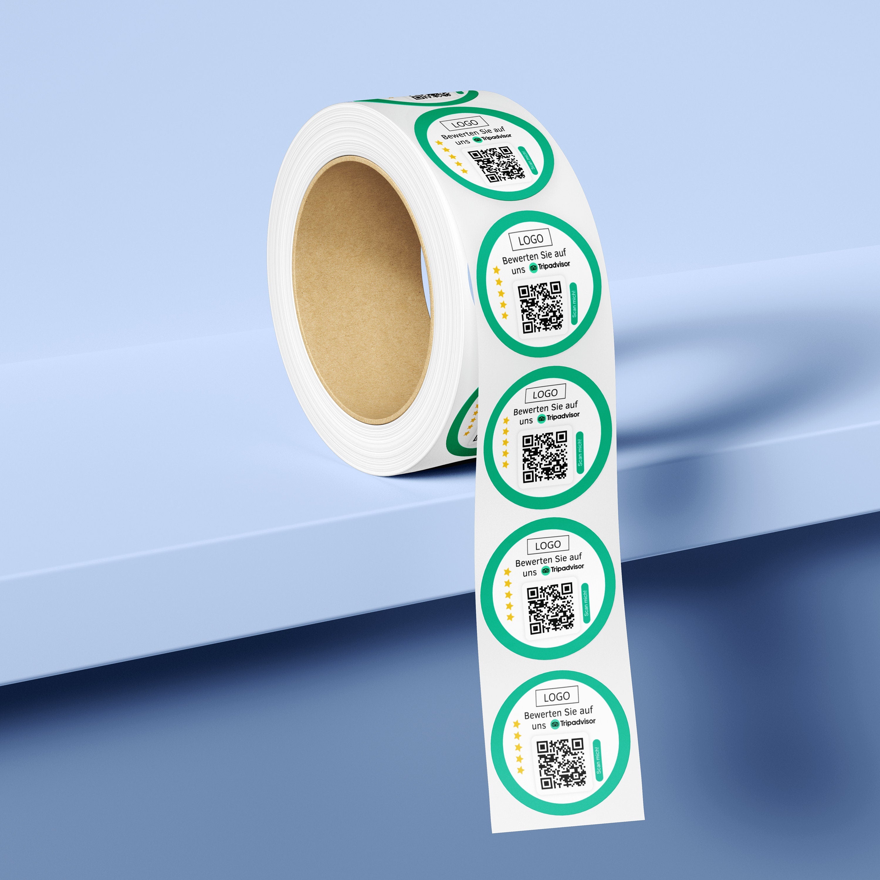 Tripadvisor Bewertung QR-Code Sticker - Personalisierte Etiketten auf Rolle mit Logo - ReviewMe