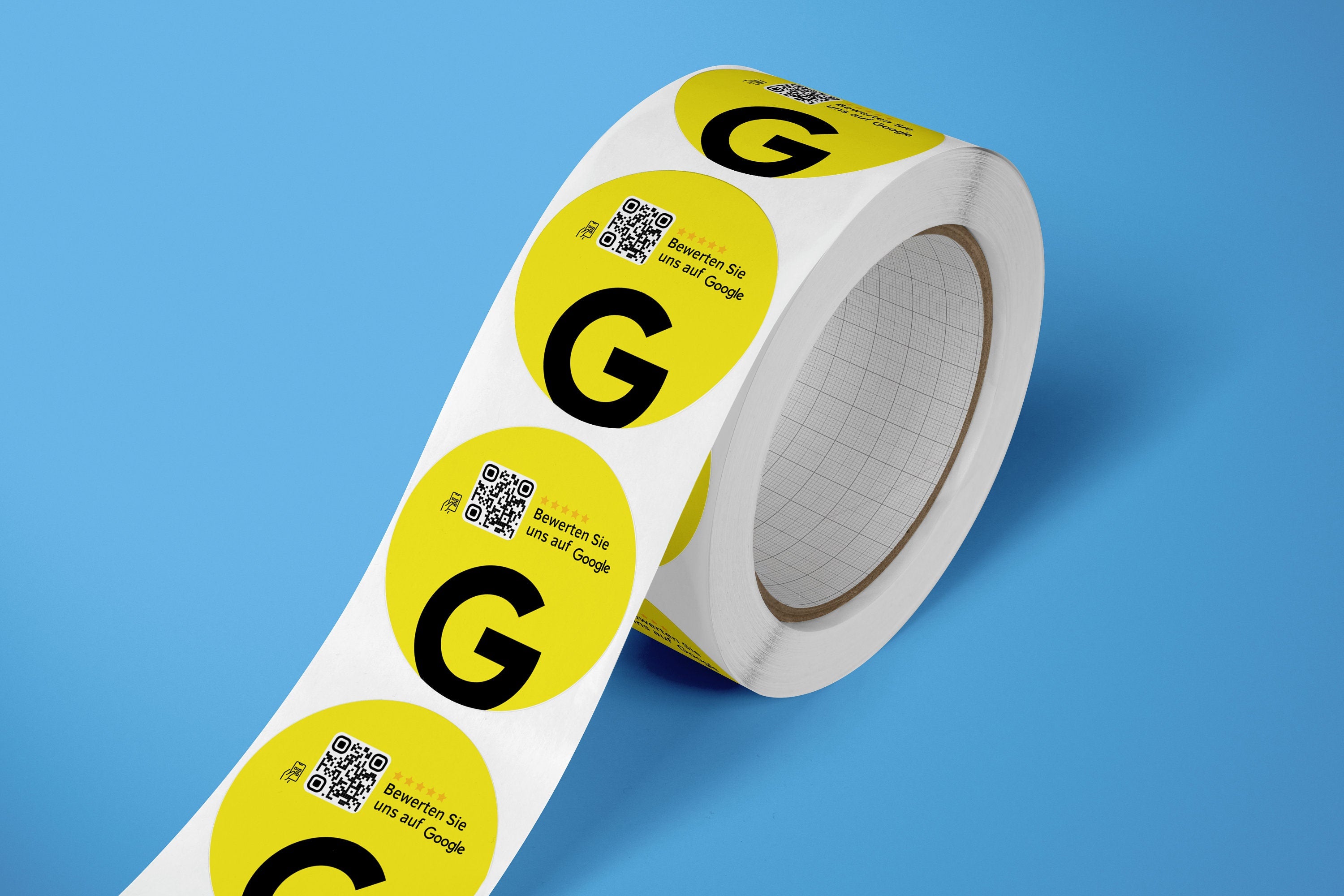 Google Bewertung QR-Code Sticker - Personalisierte Etiketten auf Rolle Gelb - ReviewMe