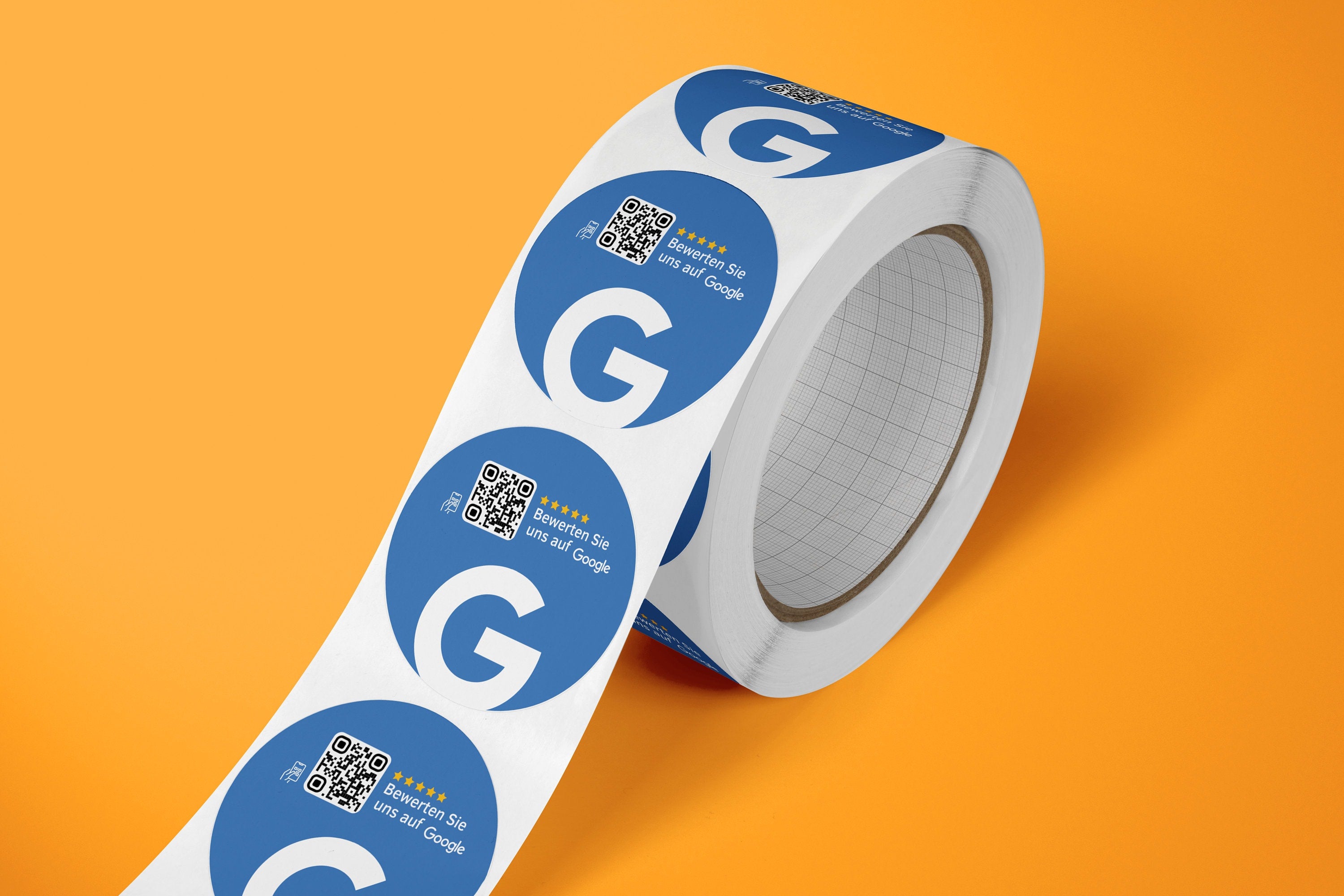 Google Bewertung QR-Code Sticker - Personalisierte Etiketten auf Rolle Blau - ReviewMe