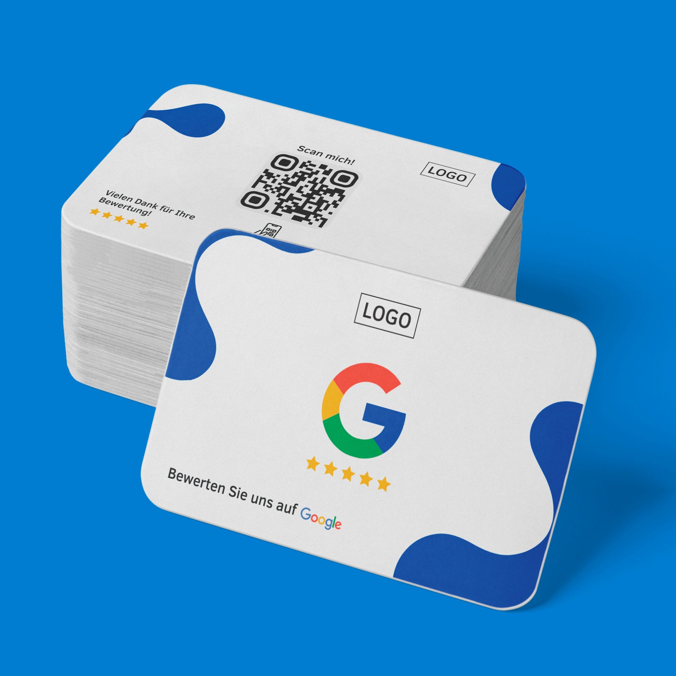 Google Bewertungskarten – Weiß mit Kreativem Blauem Fleckendesign - ReviewMe