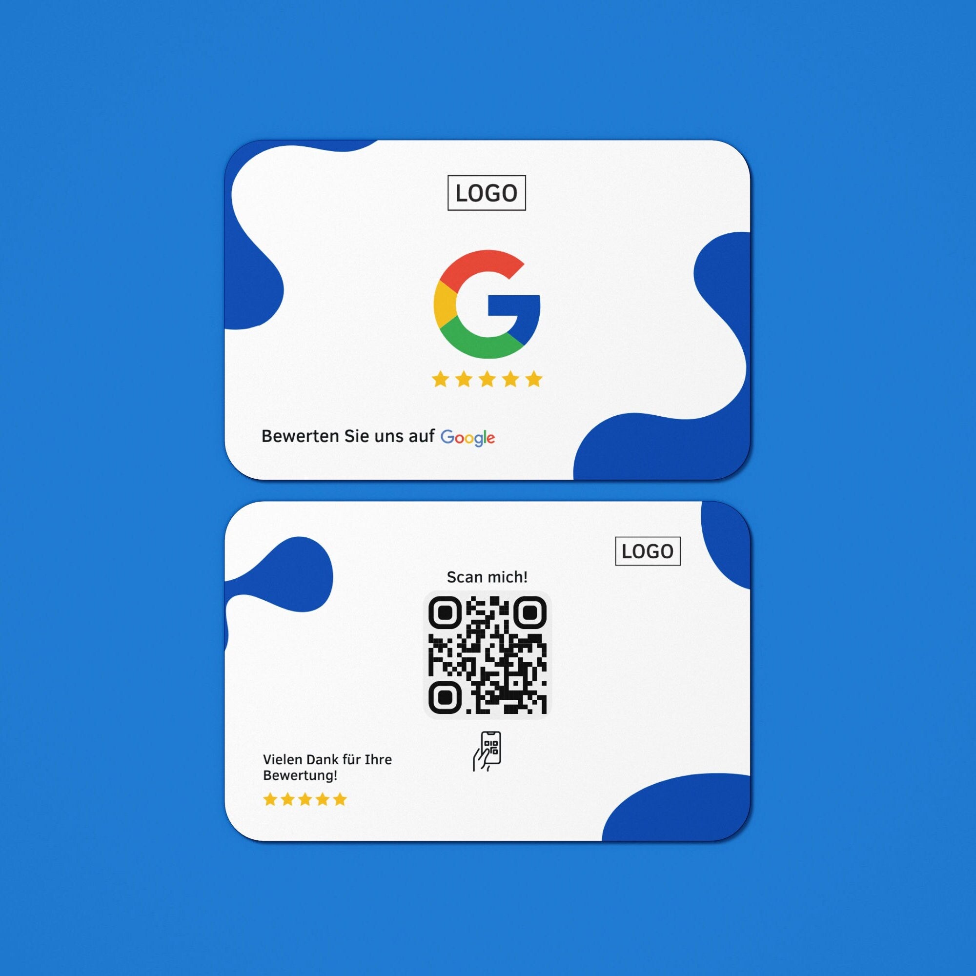 Google Bewertungskarten – Weiß mit Kreativem Blauem Fleckendesign - ReviewMe