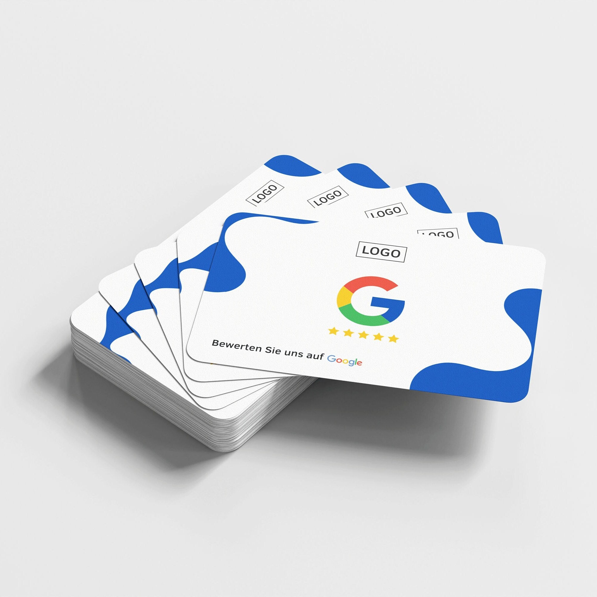 Google Bewertungskarten – Weiß mit Kreativem Blauem Fleckendesign - ReviewMe