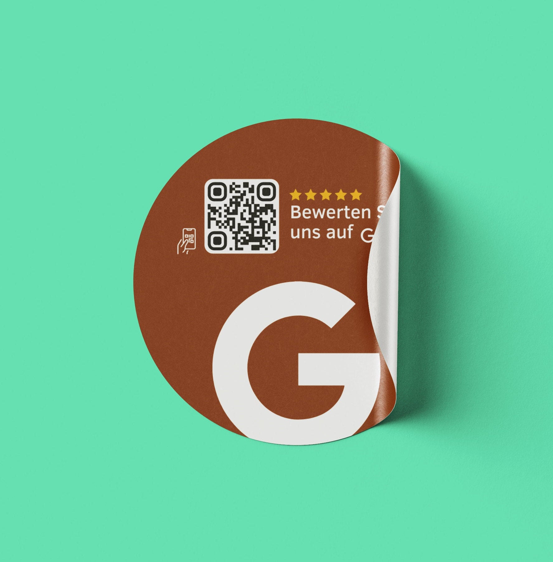 Google Bewertung QR-Code Sticker - Personalisierte Etiketten auf Rolle Braun - ReviewMe