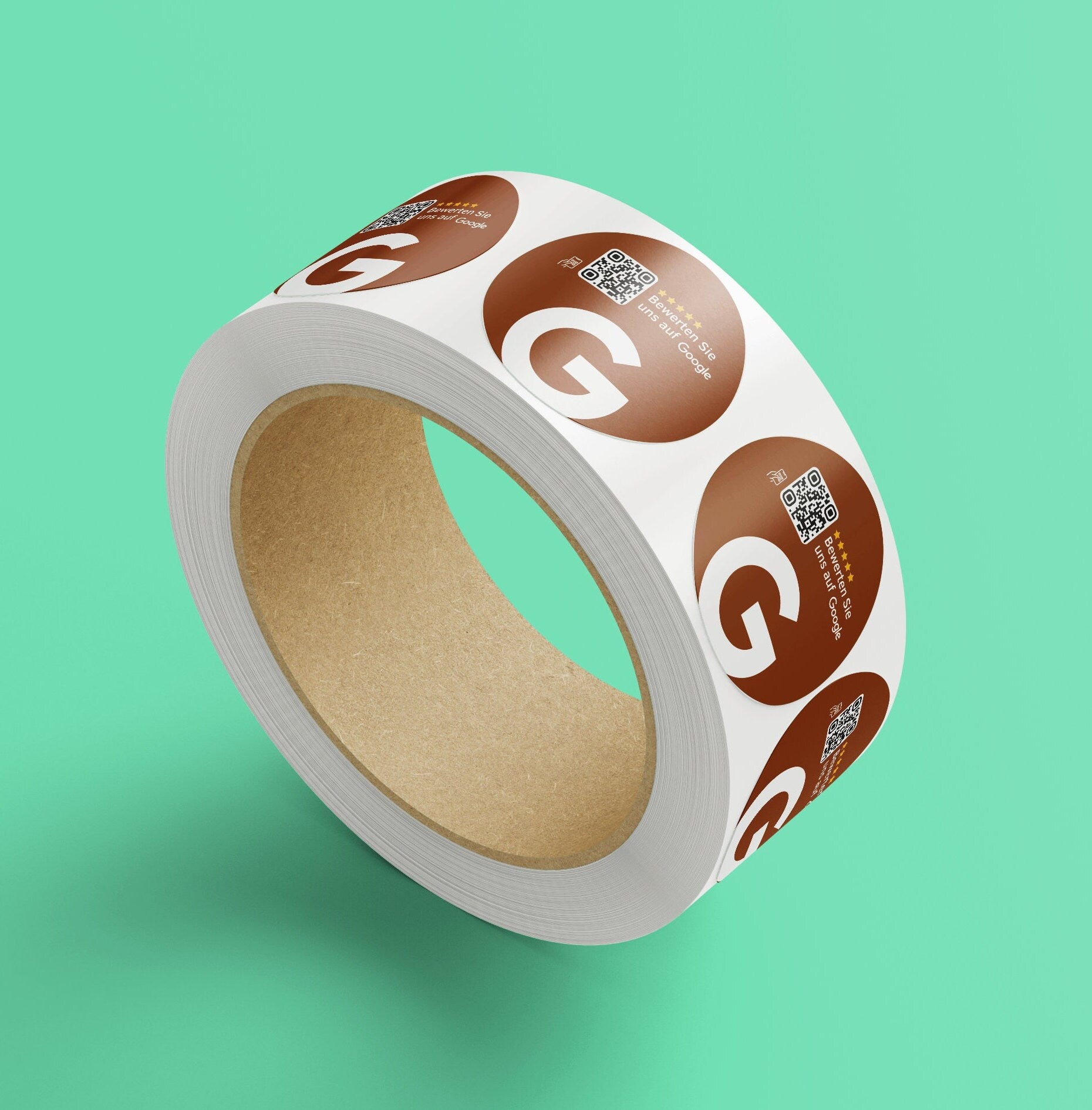 Google Bewertung QR-Code Sticker - Personalisierte Etiketten auf Rolle Braun - ReviewMe