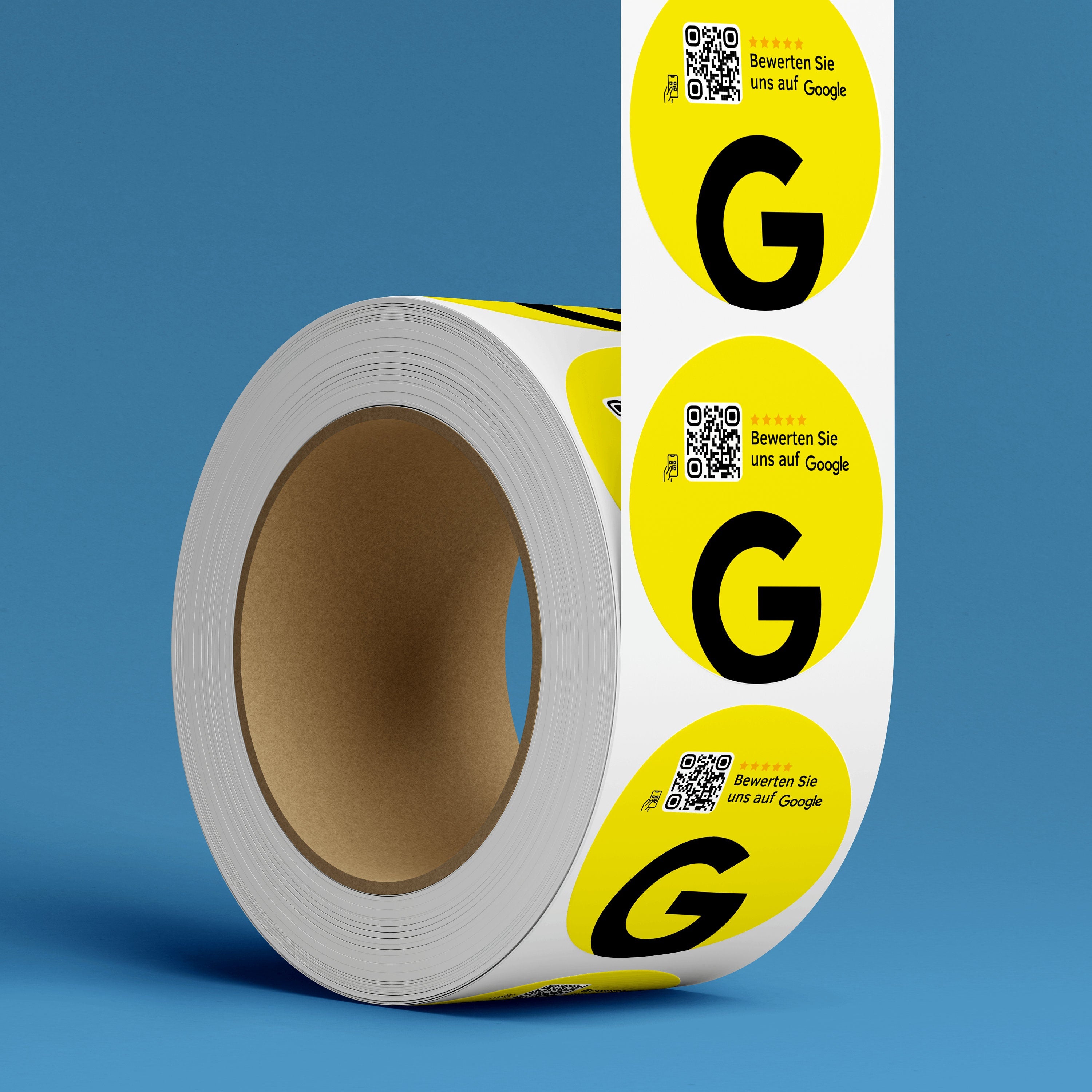 Google Bewertung QR-Code Sticker - Personalisierte Etiketten auf Rolle Gelb - ReviewMe