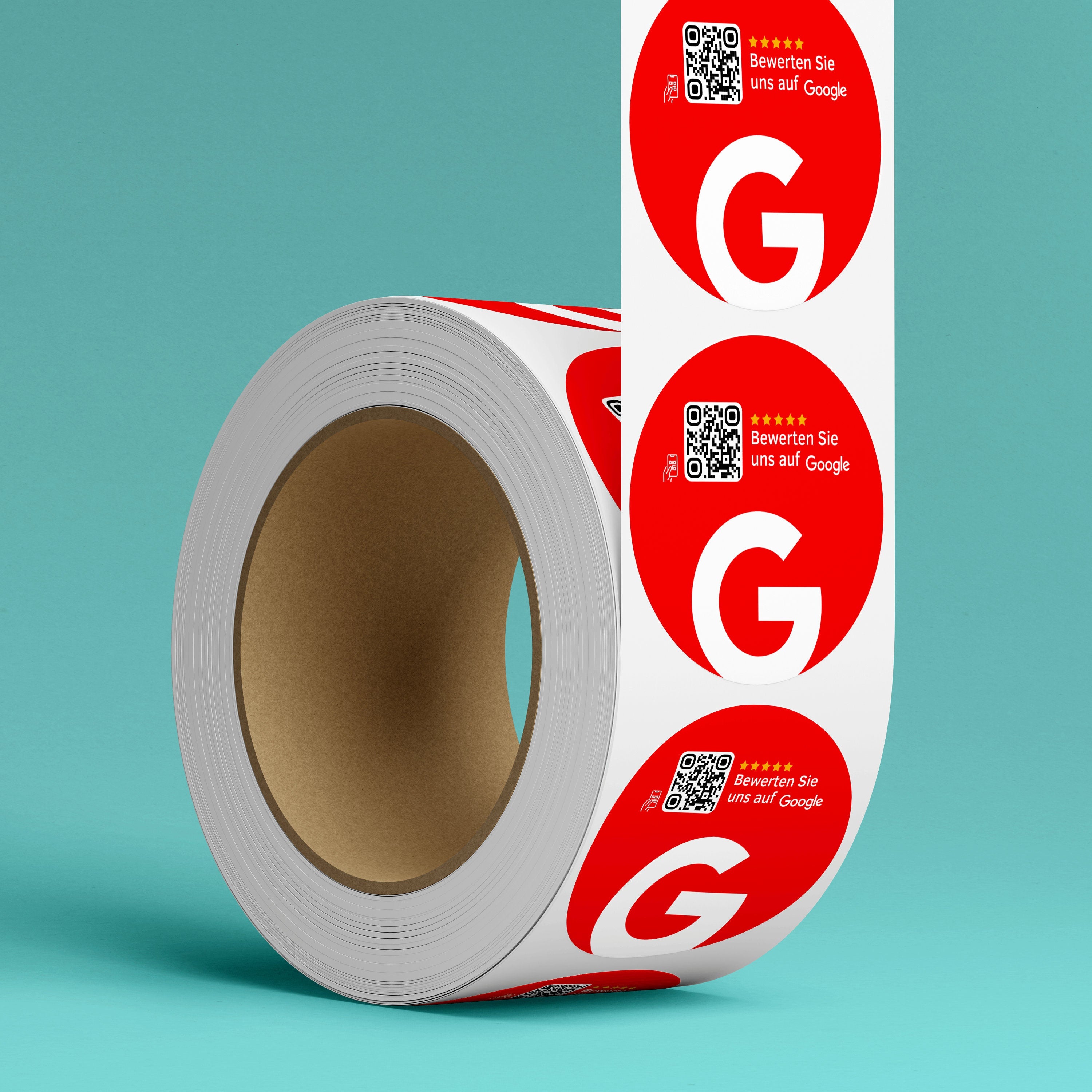 Google Bewertung QR-Code Sticker - Personalisierte Etiketten auf Rolle Rot - ReviewMe