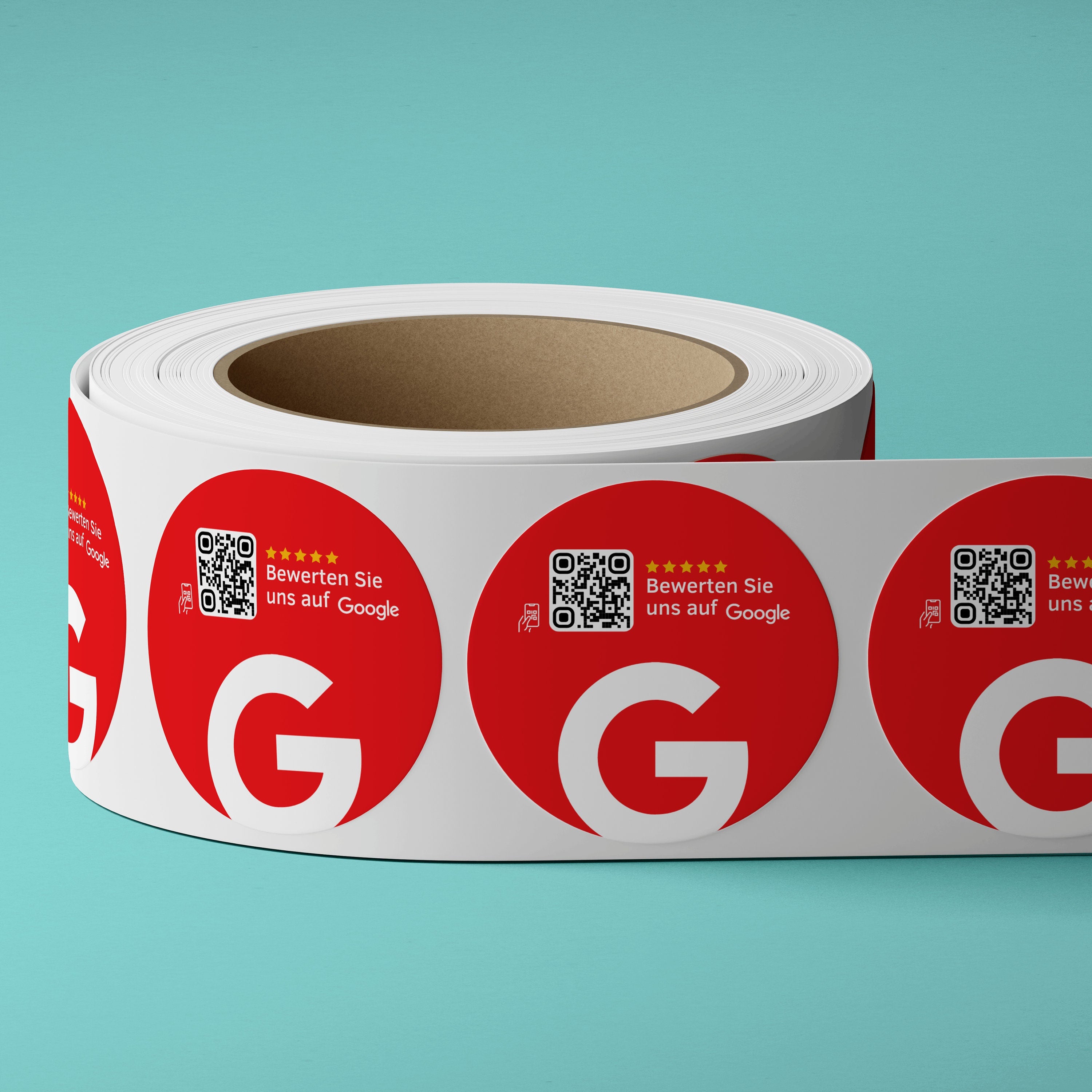 Google Bewertung QR-Code Sticker - Personalisierte Etiketten auf Rolle Rot - ReviewMe