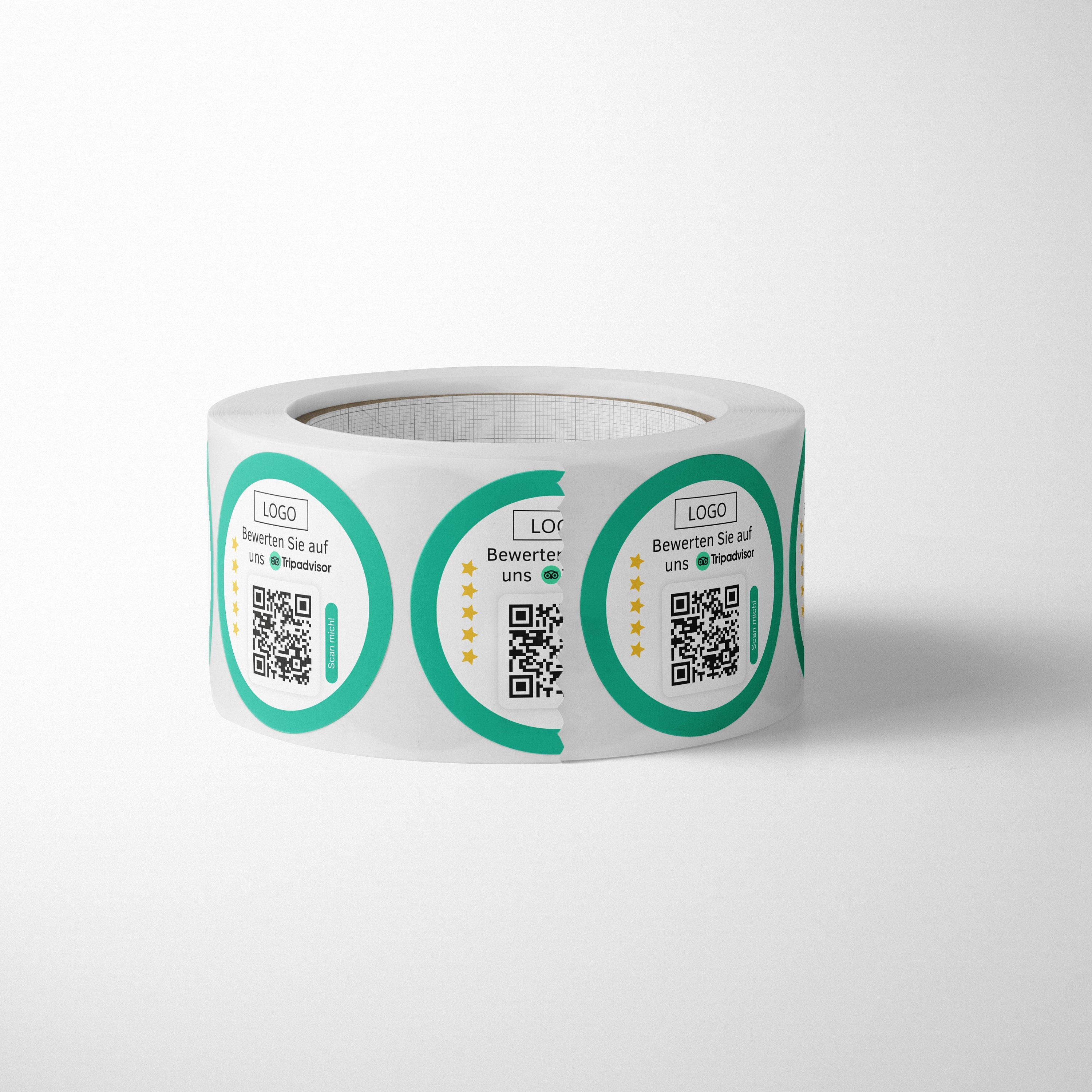 Tripadvisor Bewertung QR-Code Sticker - Personalisierte Etiketten auf Rolle mit Logo - ReviewMe