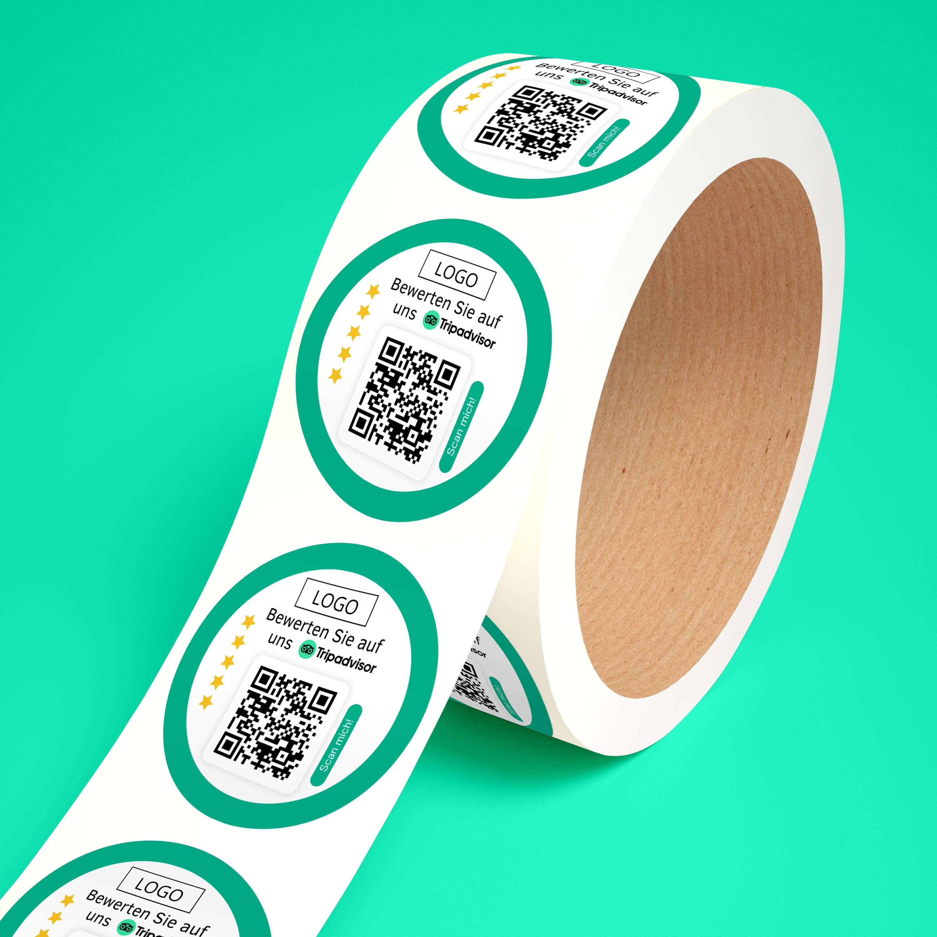 Tripadvisor Bewertung QR-Code Sticker - Personalisierte Etiketten auf Rolle mit Logo - ReviewMe