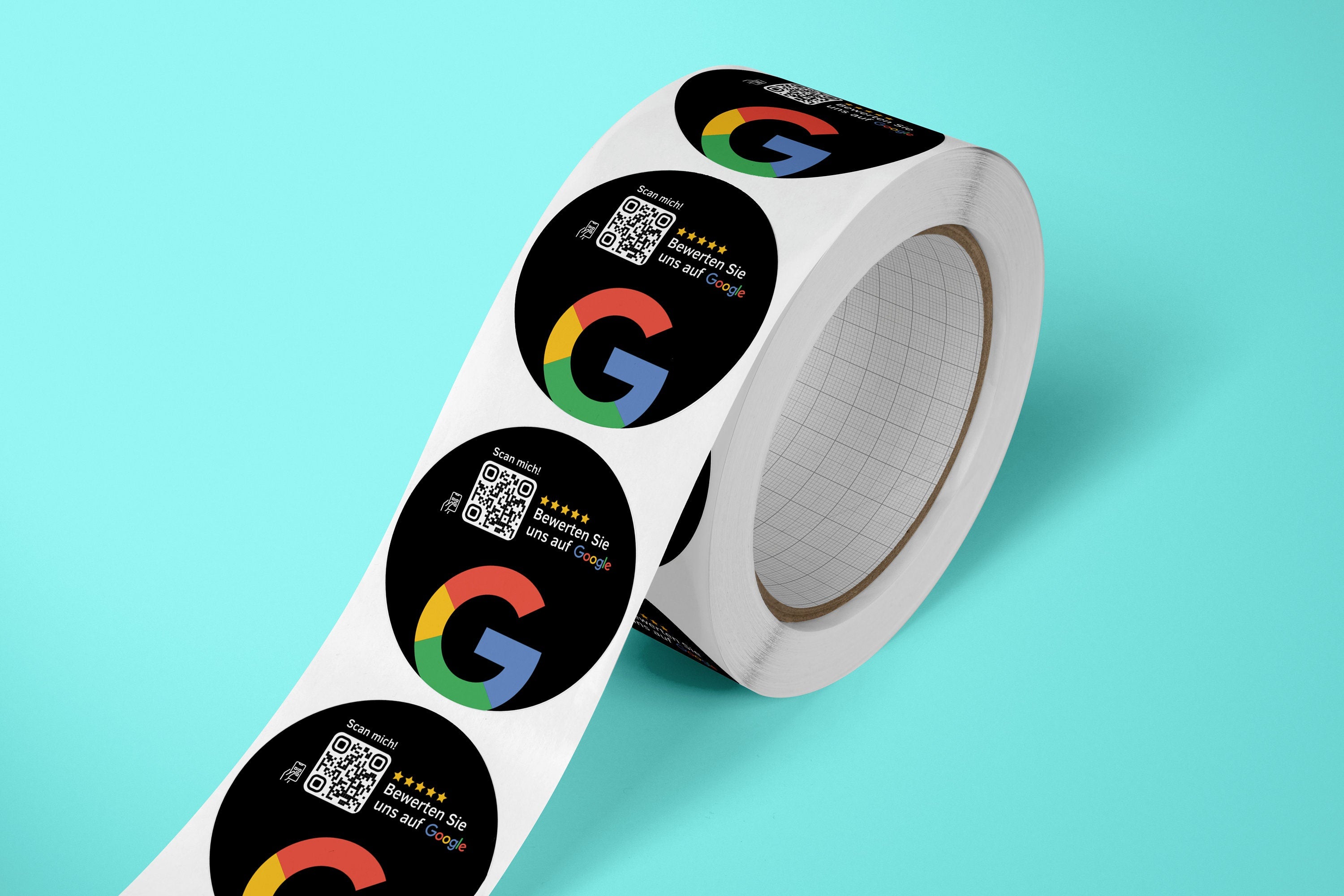 Google Bewertung QR-Code Sticker - Personalisierte Etiketten auf Rolle Schwarz - ReviewMe