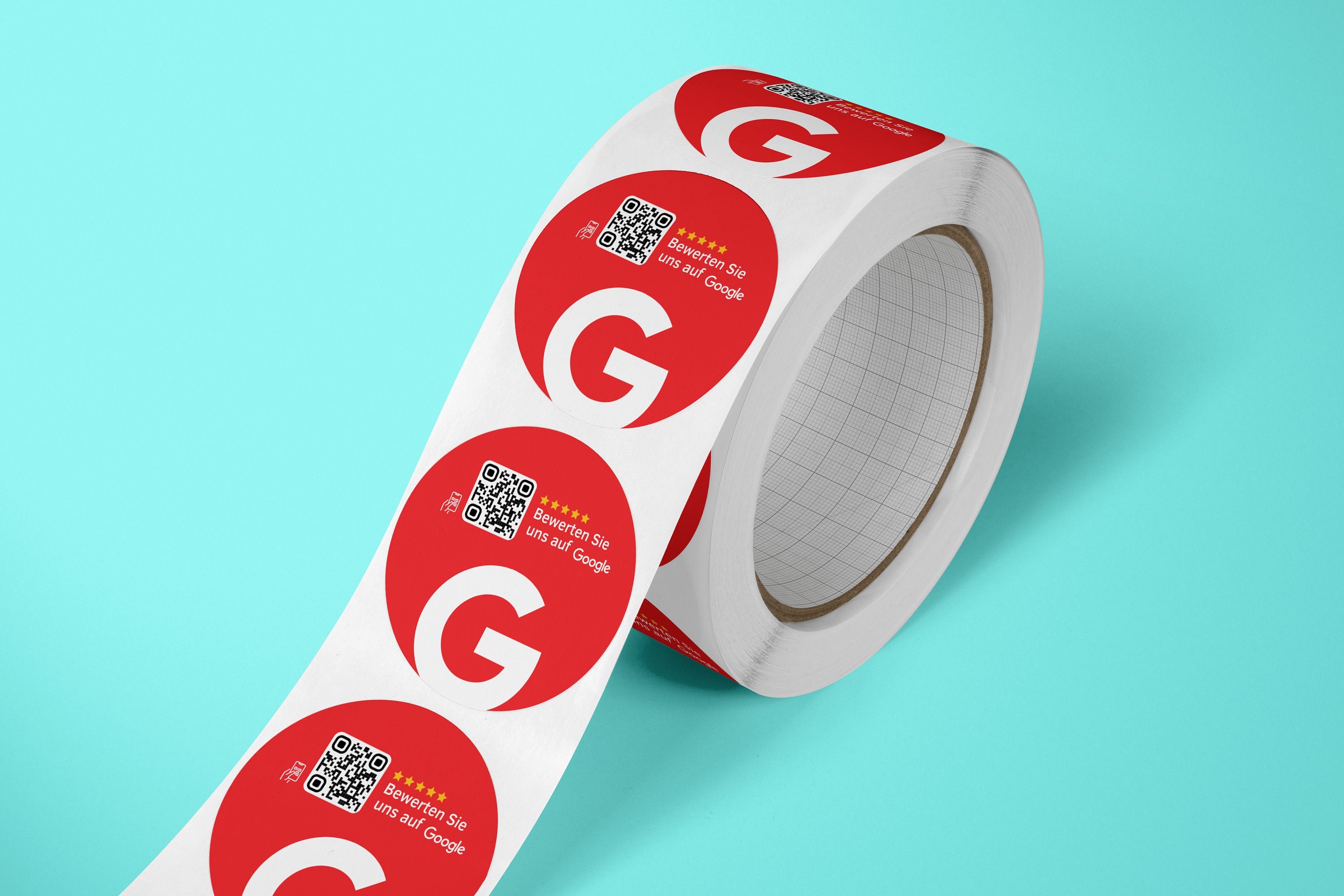 Google Bewertung QR-Code Sticker - Personalisierte Etiketten auf Rolle Rot - ReviewMe