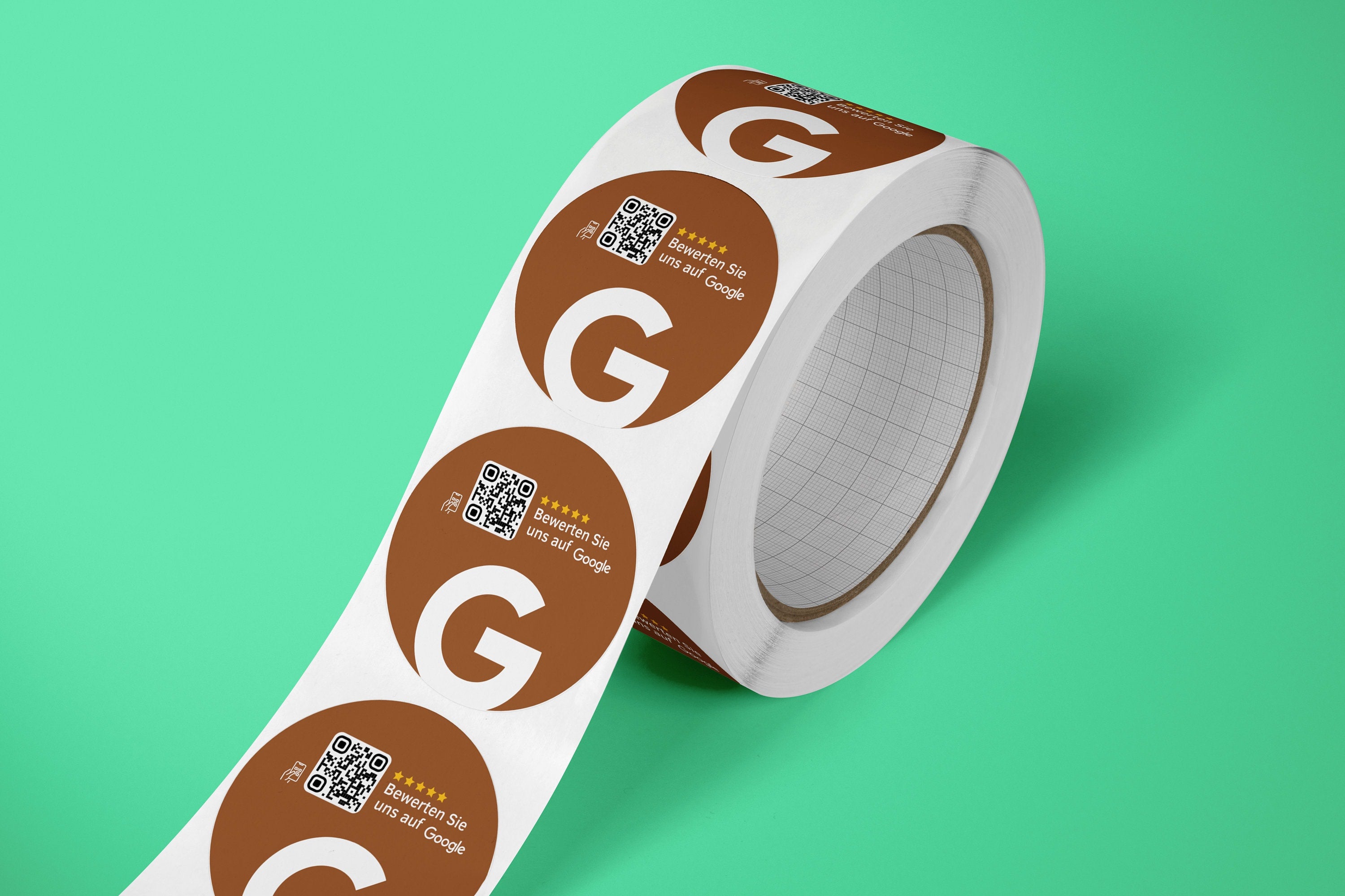 Google Bewertung QR-Code Sticker - Personalisierte Etiketten auf Rolle Braun - ReviewMe
