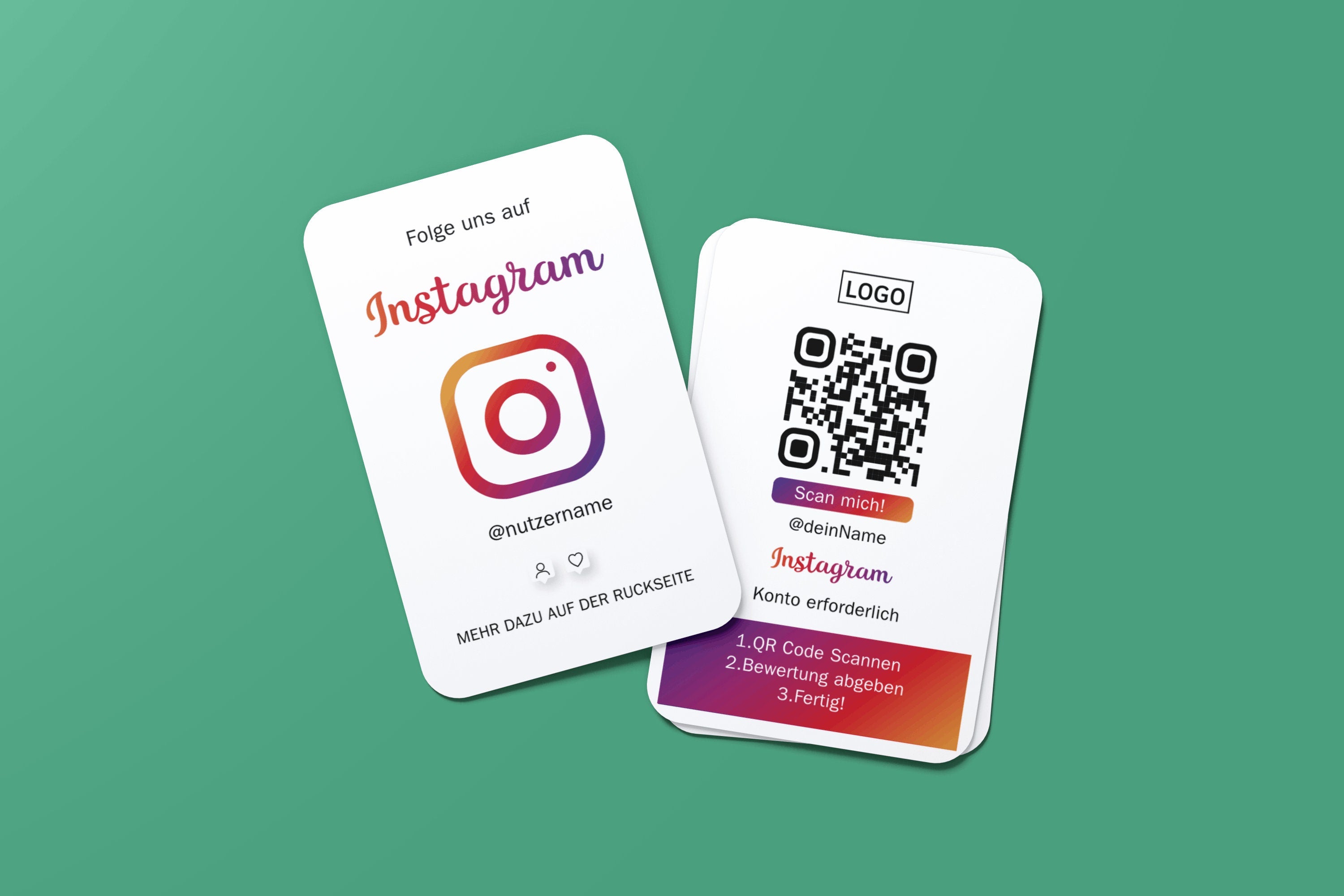 Folge uns auf Instagram Visitenkarte mit Instagram QR Code und Logo - ReviewMe