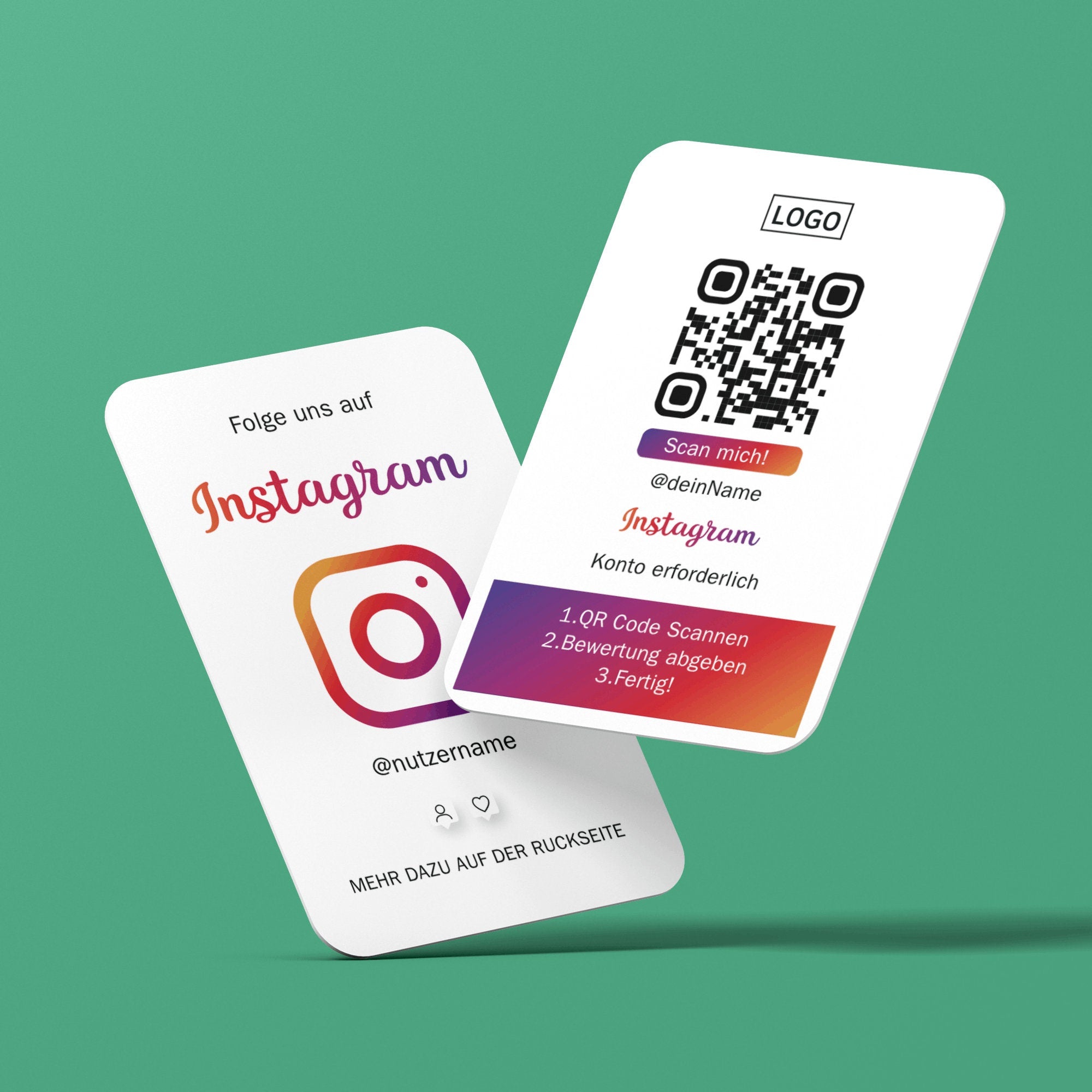 Folge uns auf Instagram Visitenkarte mit Instagram QR Code und Logo - ReviewMe