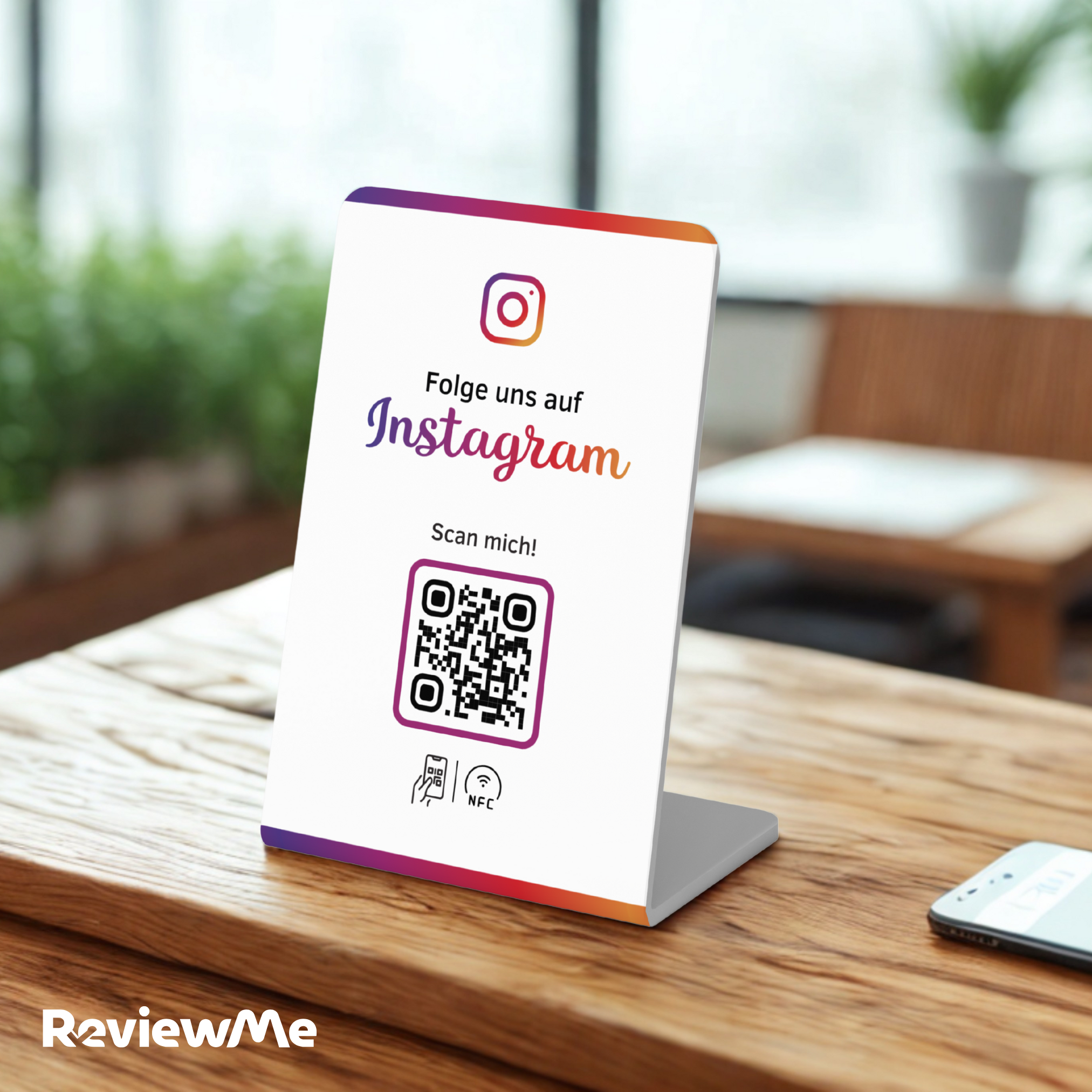 Instagram Tischaufsteller NFC mit QR-Code