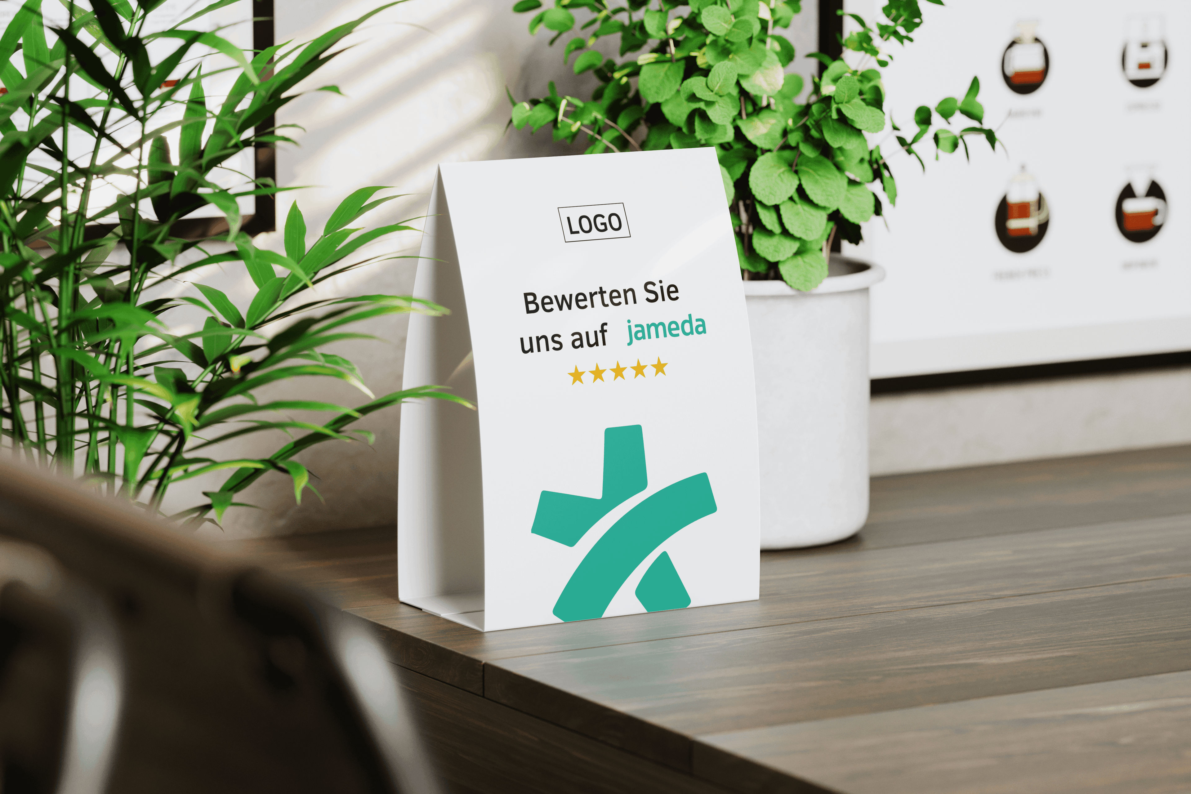 Tischaufsteller Bewerten Sie uns auf Jameda - Grün - ReviewMe