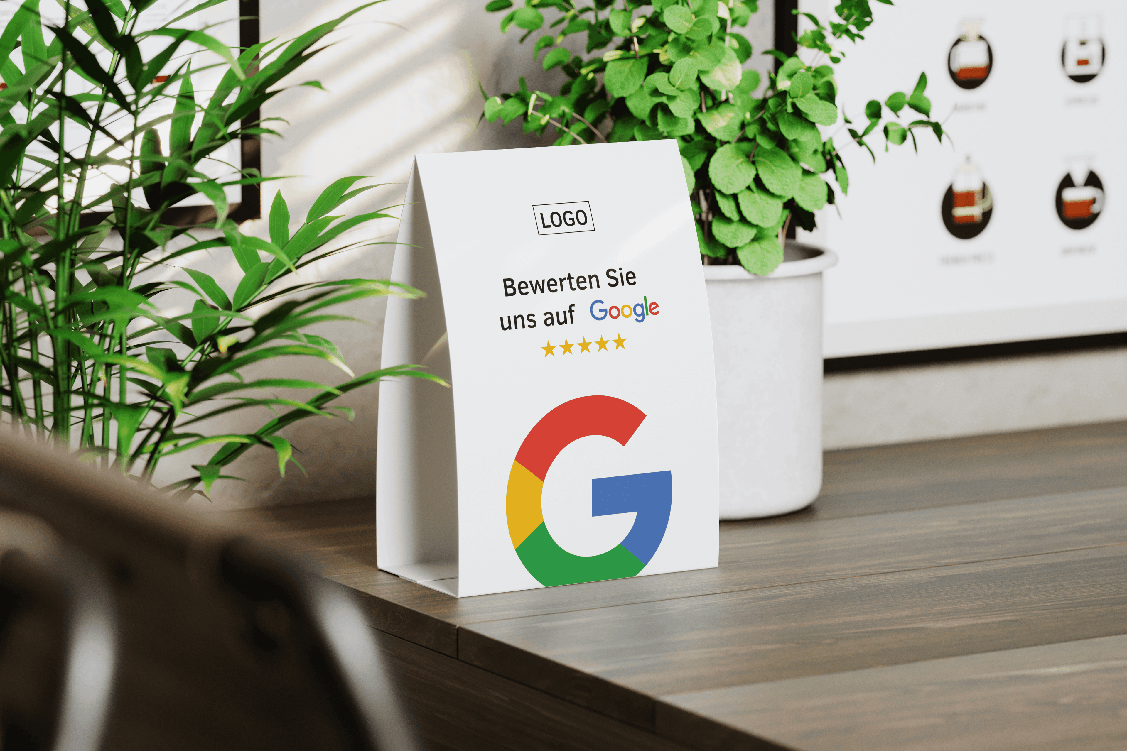 Tischaufsteller Bewerten Sie uns auf Google - Colorful - ReviewMe