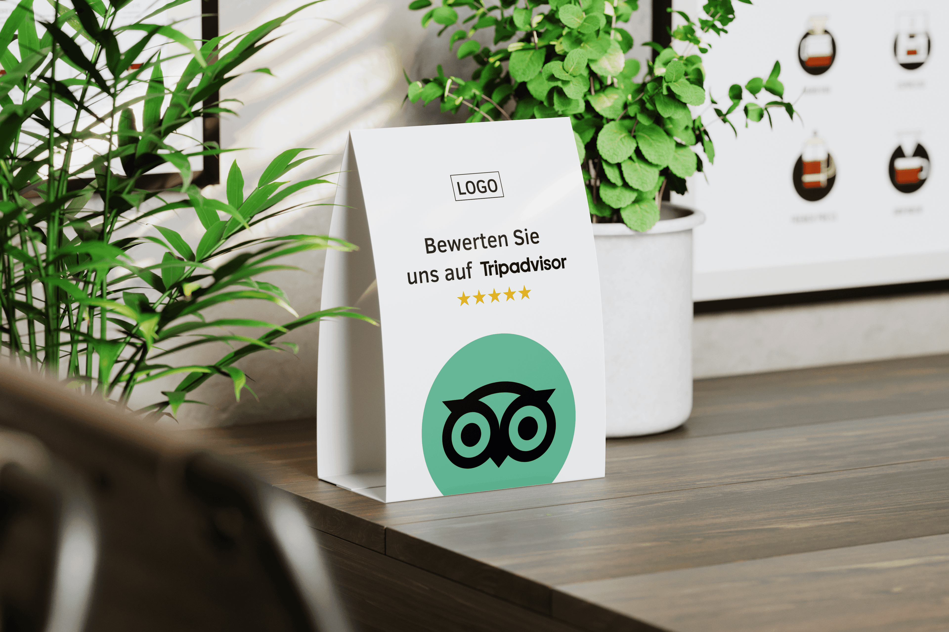 Tischaufsteller Bewerten Sie uns auf Tripadvisor - Grün - ReviewMe