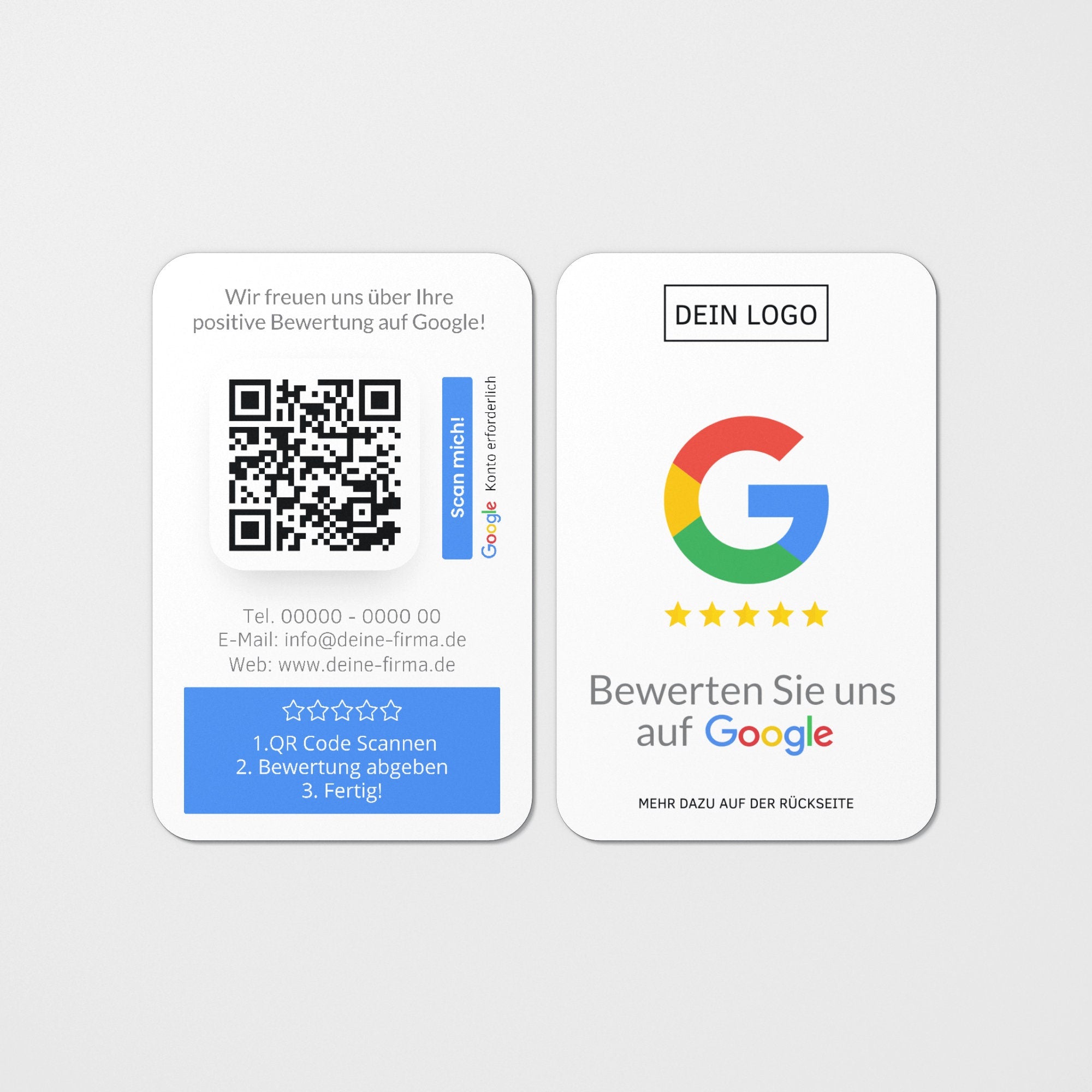 Bewertungskarten mit Kontaktdaten, Logo für Google Bewertung