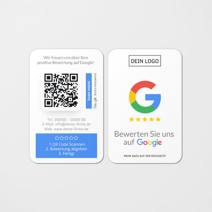 Bewertungskarten mit Kontaktdaten, Logo für Google Bewertung