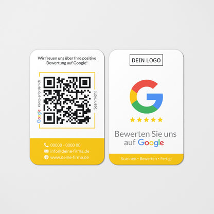 Bewertungskarten mit Kontaktdaten, Logo für Google Bewertung