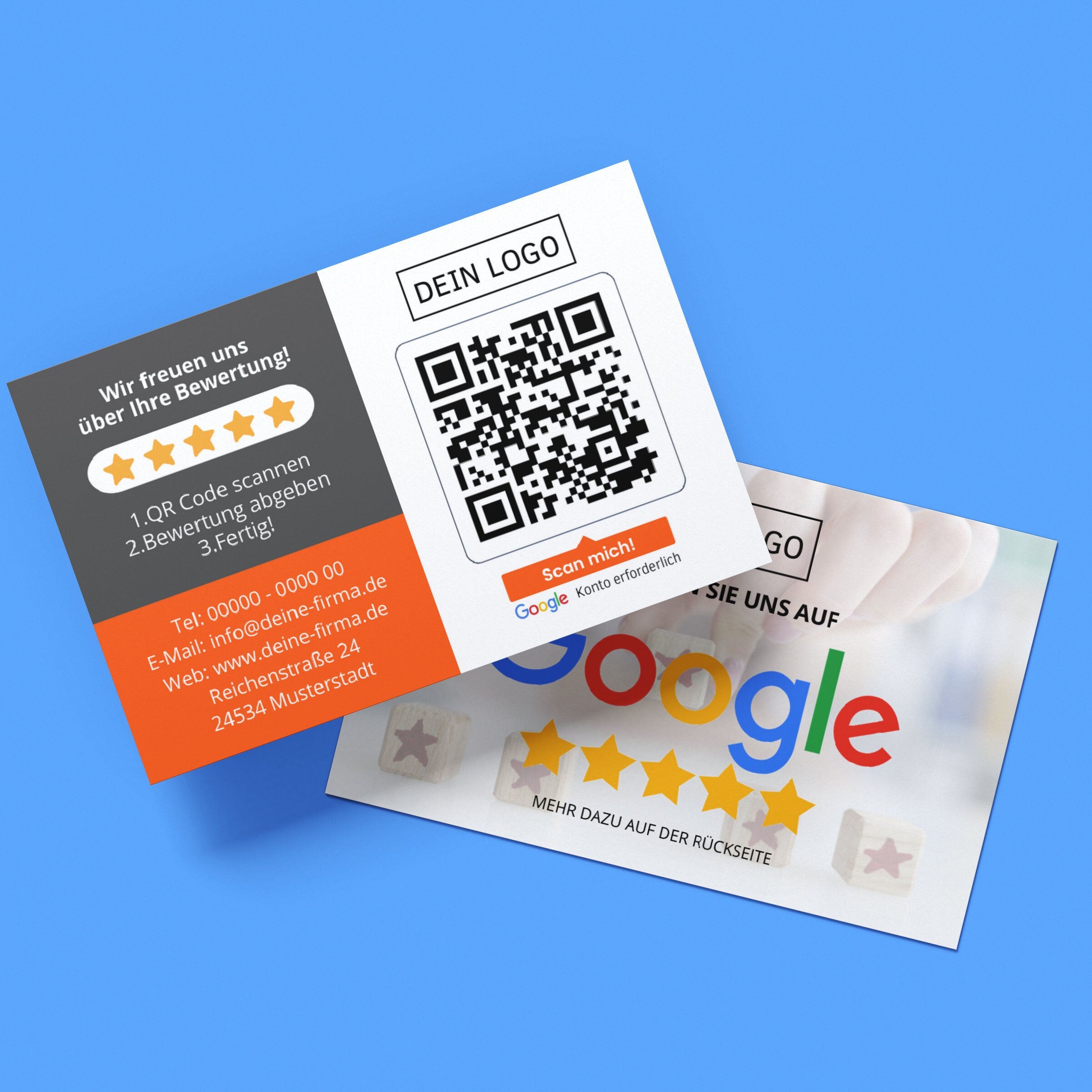 Bewertungskarten für Google mit QR-Code Grau/Orange