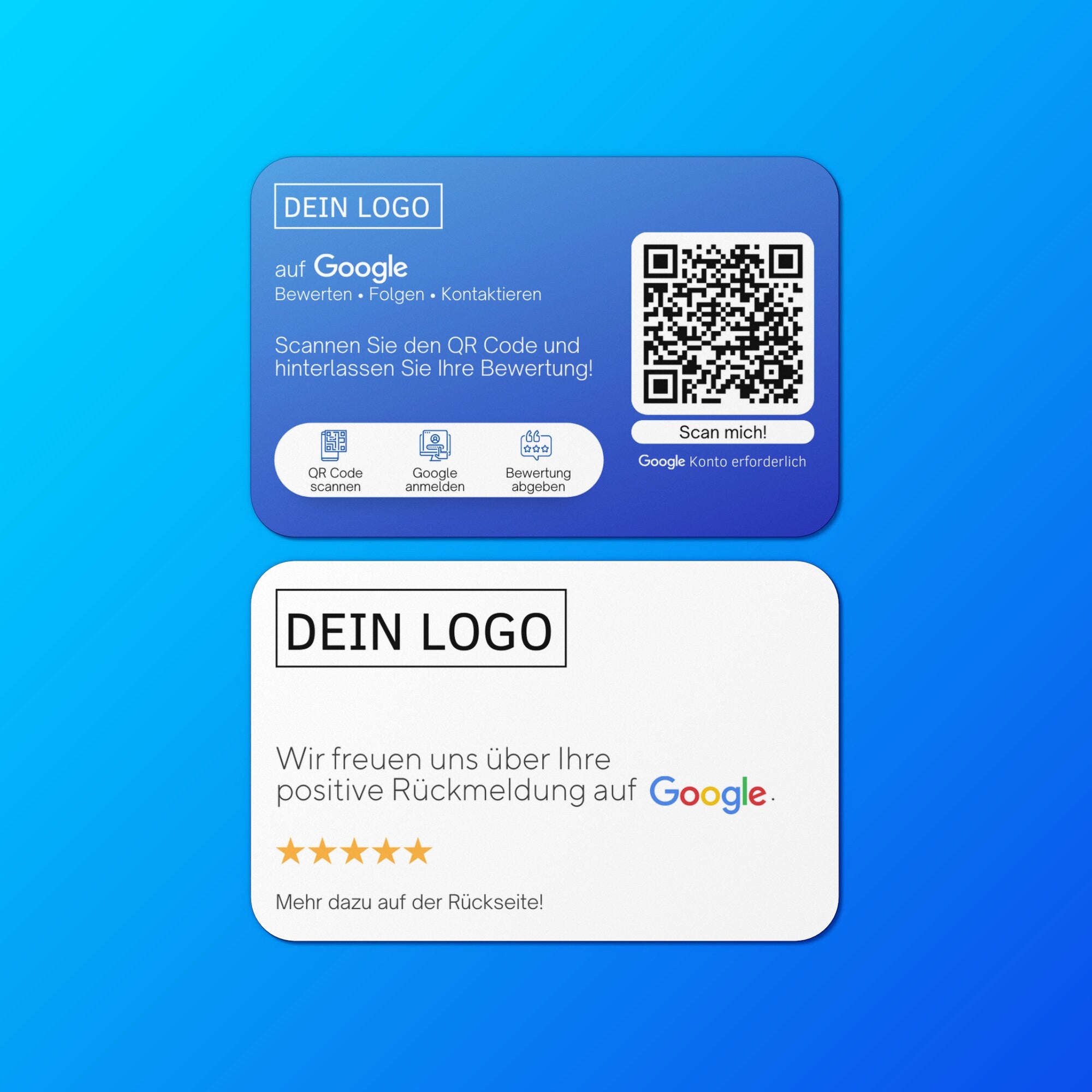 Bewertungskarten für Google Bewertung mit QR-Code Blau Modern