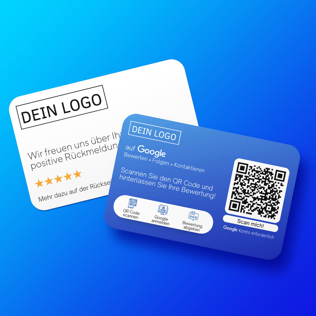 Bewertungskarten für Google Bewertung mit QR-Code Blau Modern