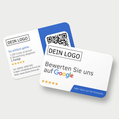 Bewertungskarten mit Kontaktdaten, Logo für Google Bewertung