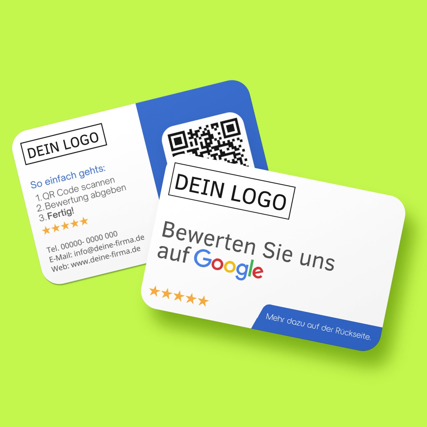 Bewertungskarten mit Kontaktdaten, Logo für Google Bewertung