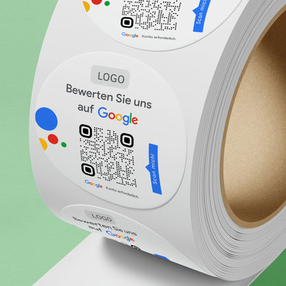 Google Bewertung Logo QR-Code Sticker - Personalisierte Etiketten auf Rolle Weiß mit Logo