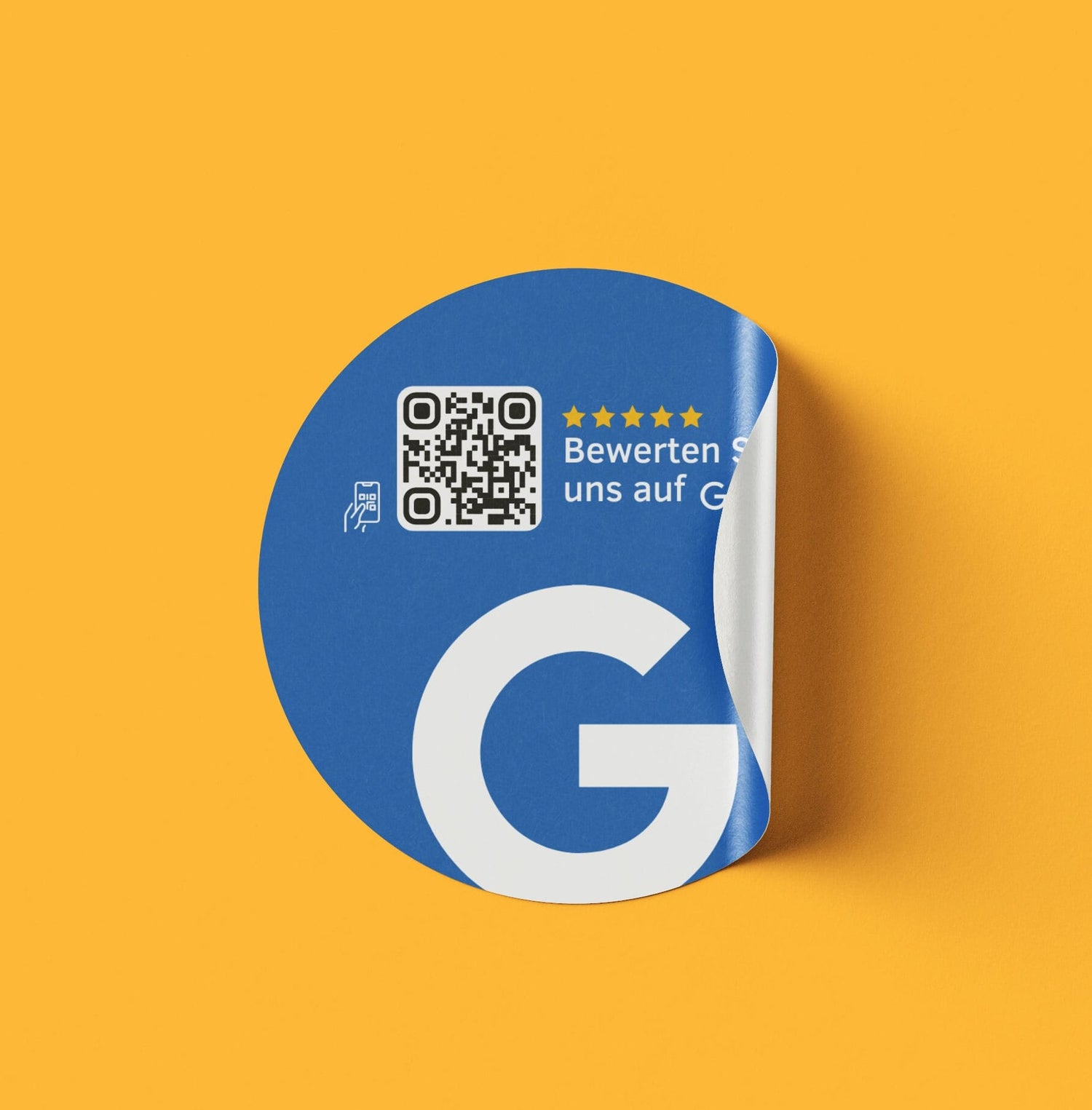 Google Bewertung QR-Code Sticker - Personalisierte Etiketten auf Rolle Blau