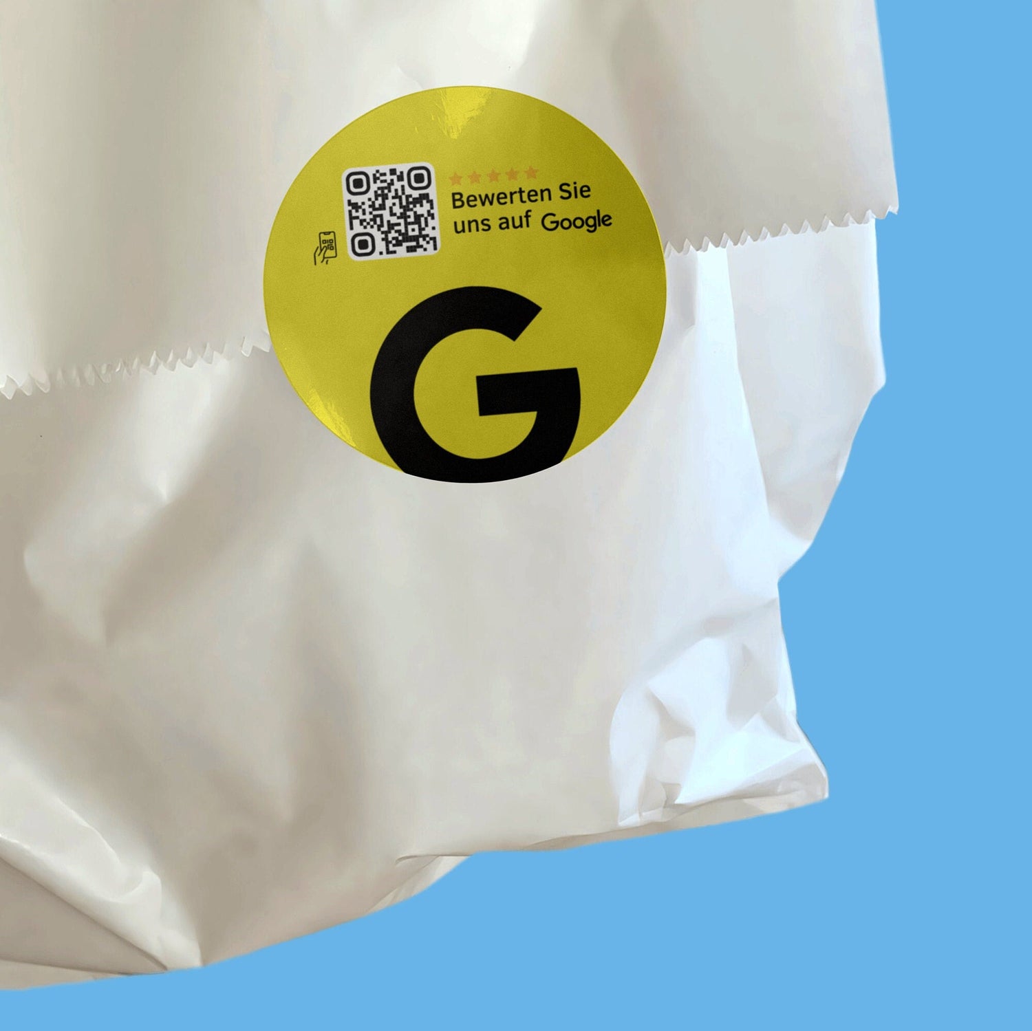 Google Bewertung QR-Code Sticker - Personalisierte Etiketten auf Rolle Gelb