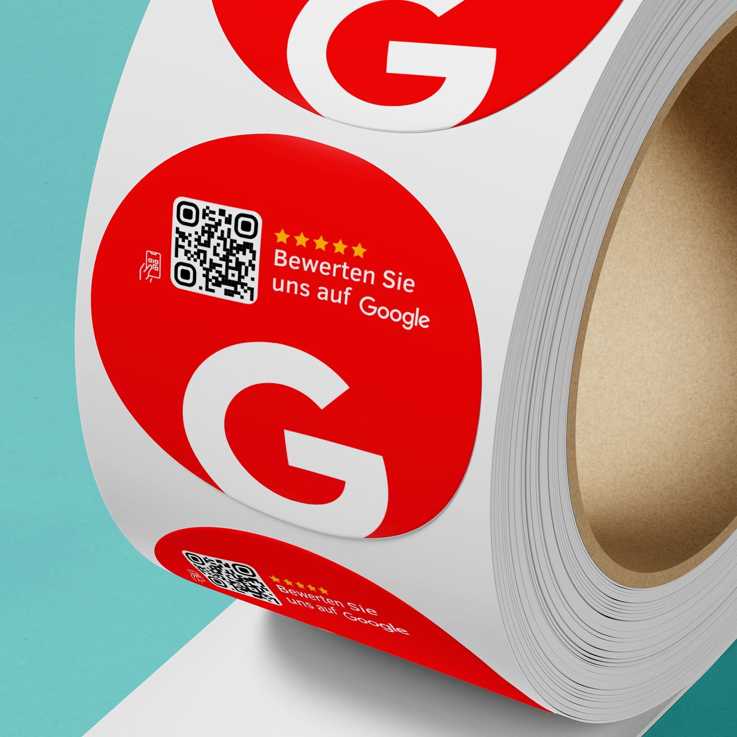 Google Bewertung QR-Code Sticker - Personalisierte Etiketten auf Rolle Rot