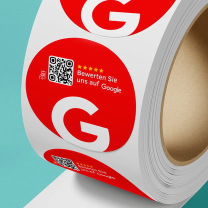 Google Bewertung QR-Code Sticker - Personalisierte Etiketten auf Rolle Rot