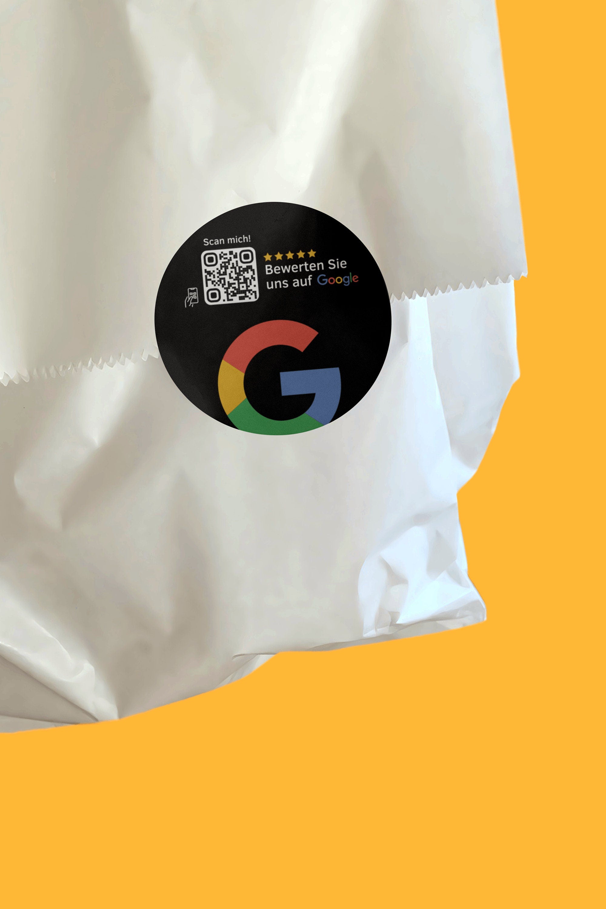 Google Bewertung QR-Code Sticker - Personalisierte Etiketten auf Rolle Schwarz