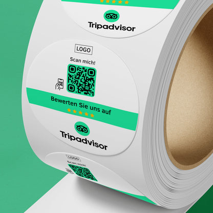 Tripadvisor Bewertung QR-Code Sticker - Personalisierte Etiketten auf Rolle