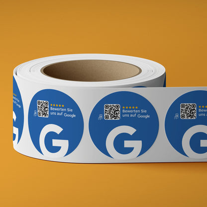 Google Bewertung QR-Code Sticker - Personalisierte Etiketten auf Rolle Blau