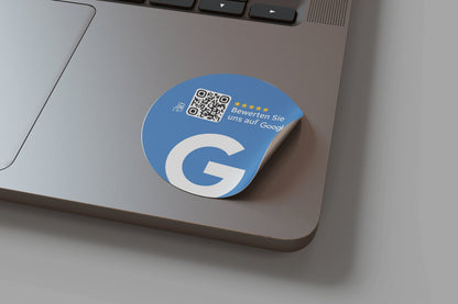 Google Bewertung QR-Code Sticker - Personalisierte Etiketten auf Rolle Blau