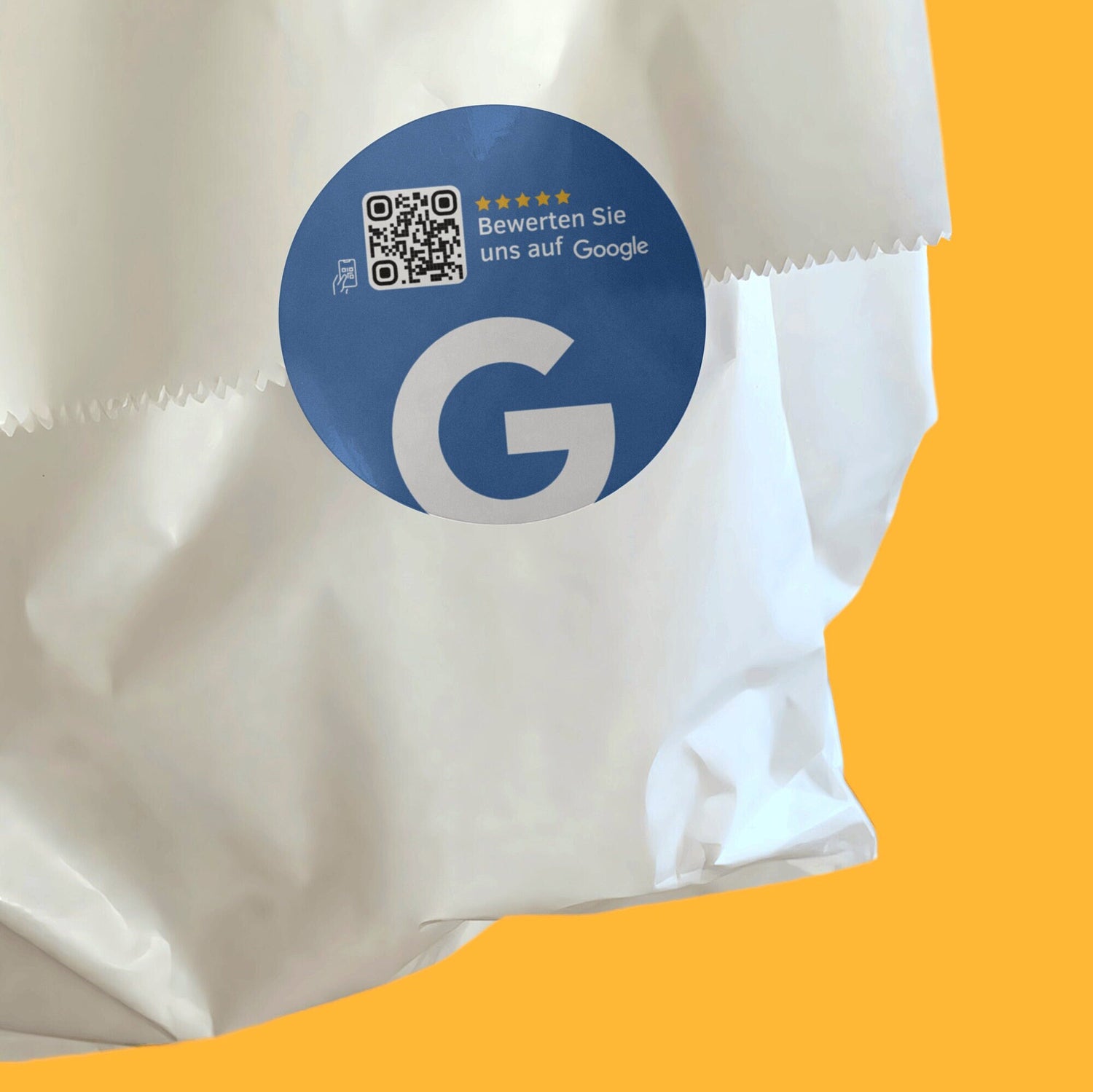 Google Bewertung QR-Code Sticker - Personalisierte Etiketten auf Rolle Blau