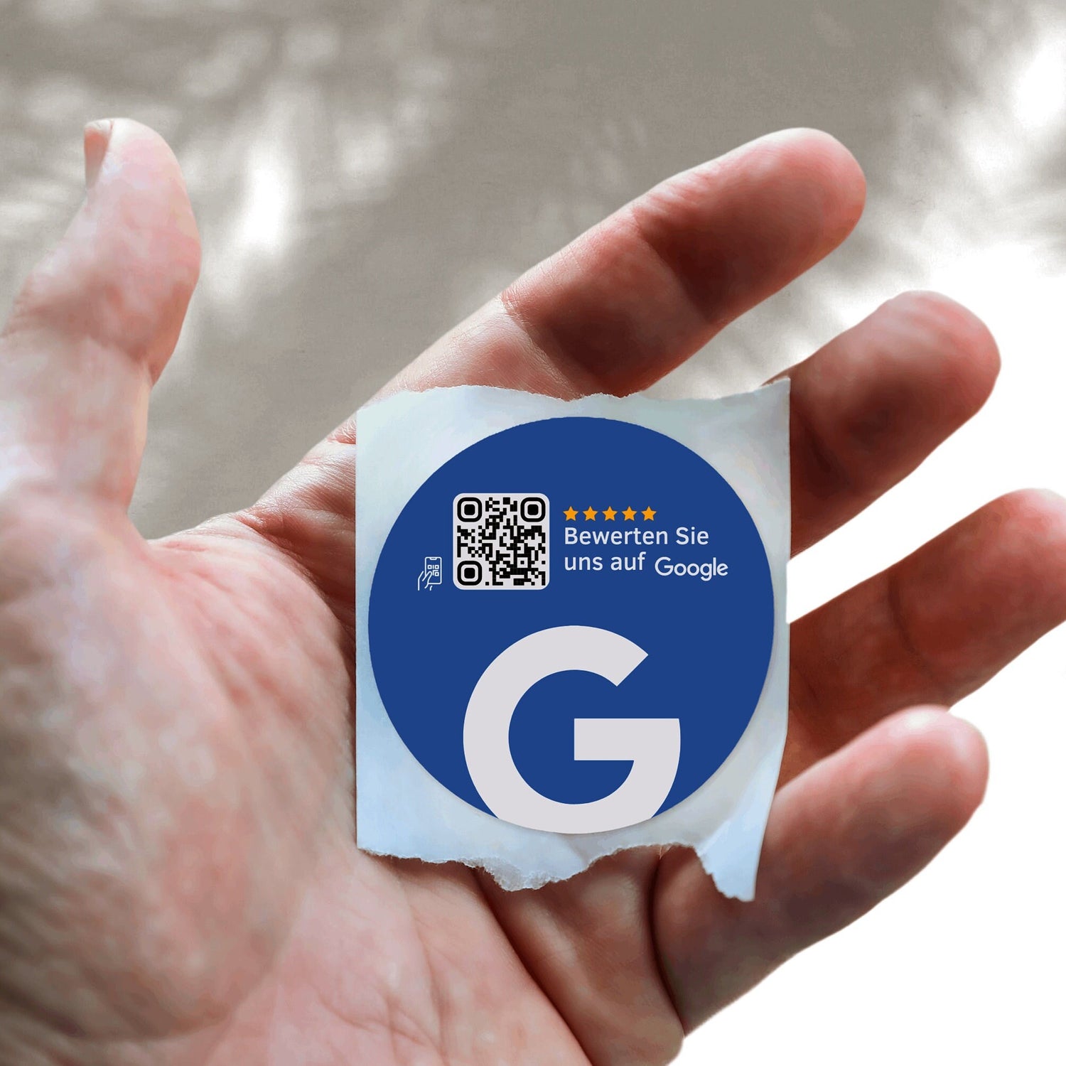 Google Bewertung QR-Code Sticker - Personalisierte Etiketten auf Rolle Blau