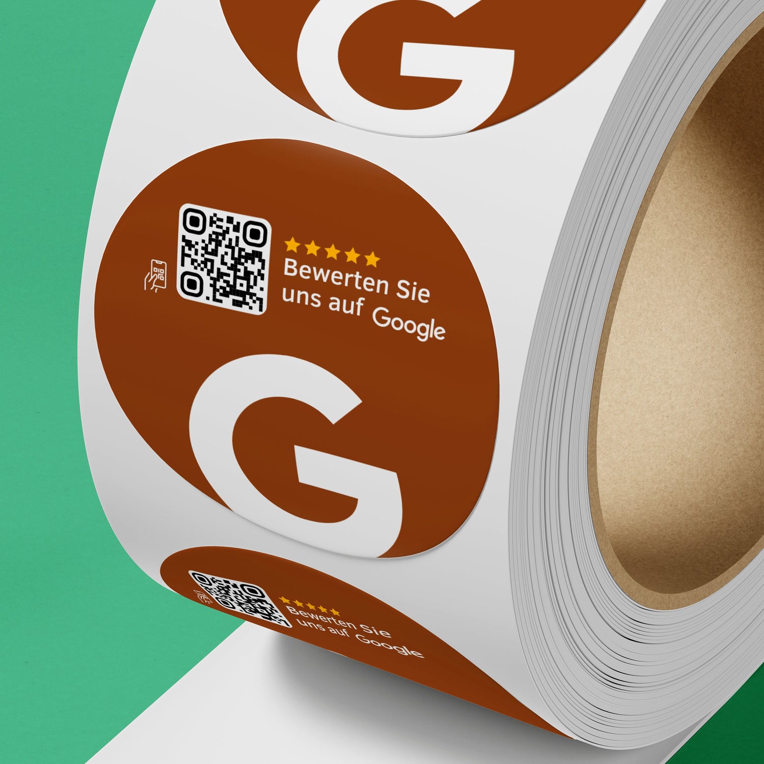 Google Bewertung QR-Code Sticker - Personalisierte Etiketten auf Rolle Braun