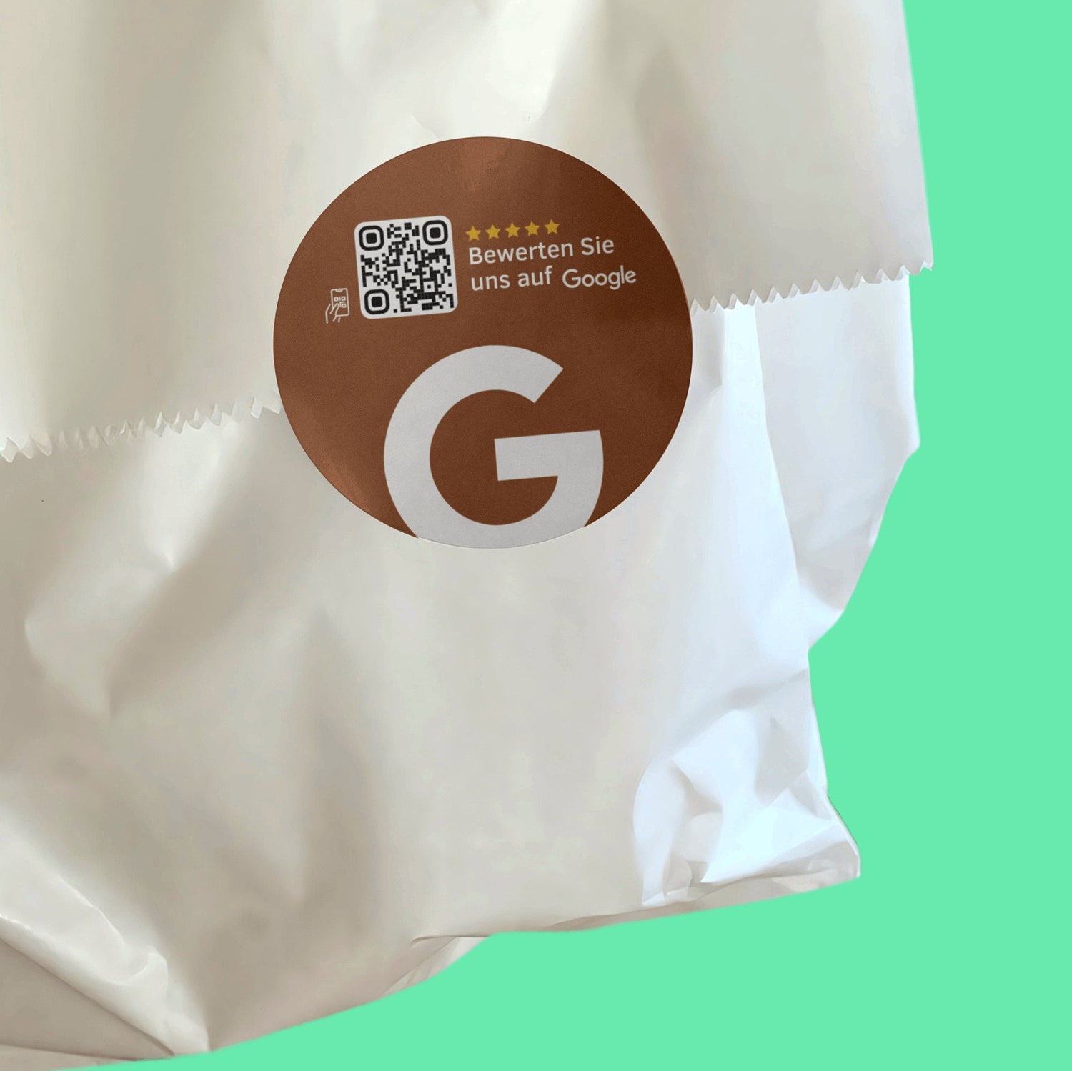 Google Bewertung QR-Code Sticker - Personalisierte Etiketten auf Rolle Braun