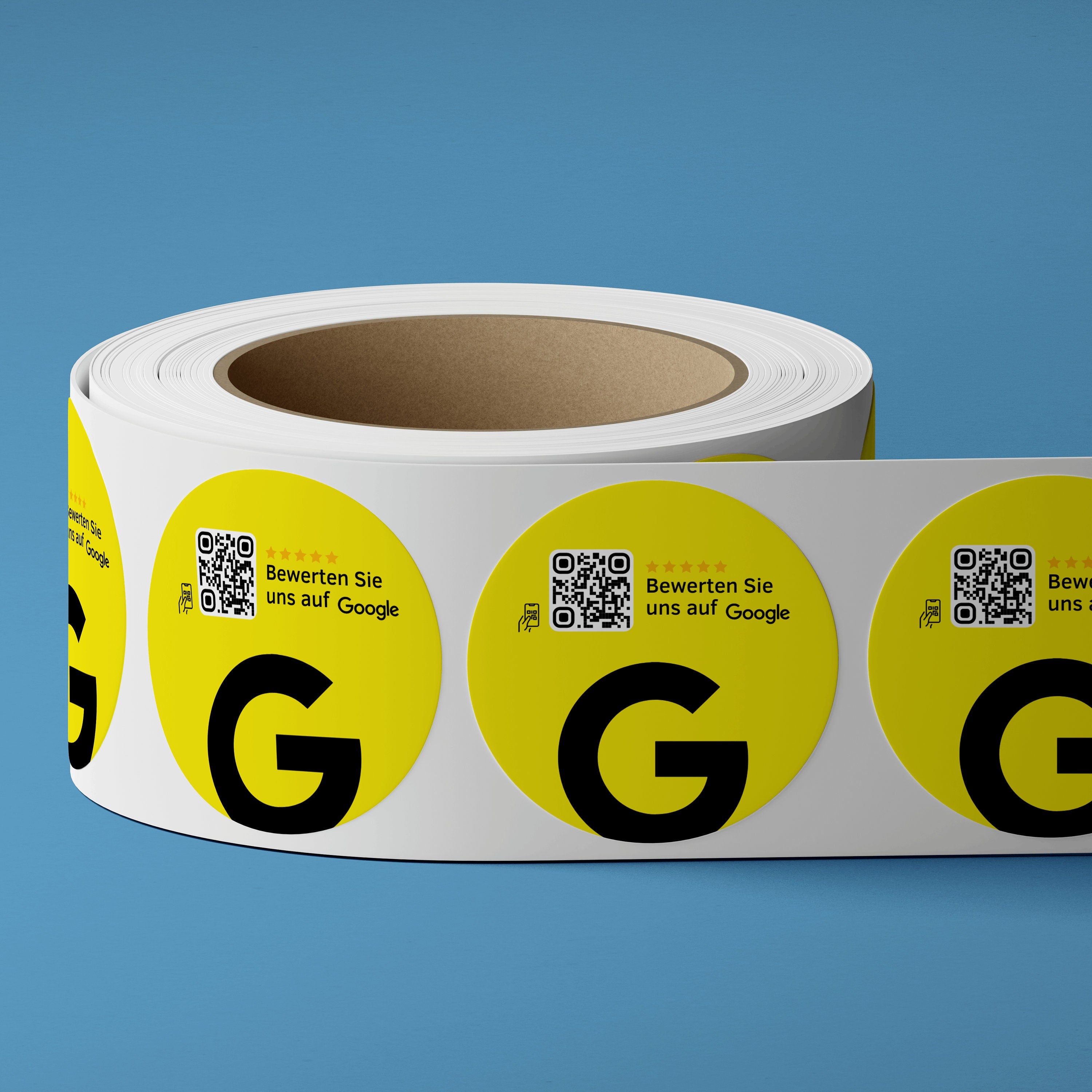 Google Bewertung QR-Code Sticker - Personalisierte Etiketten auf Rolle Gelb